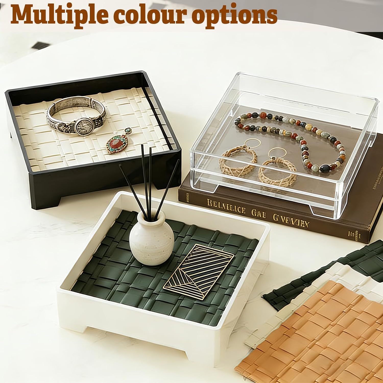 7- Square Decorative Tray / Black + White Mat