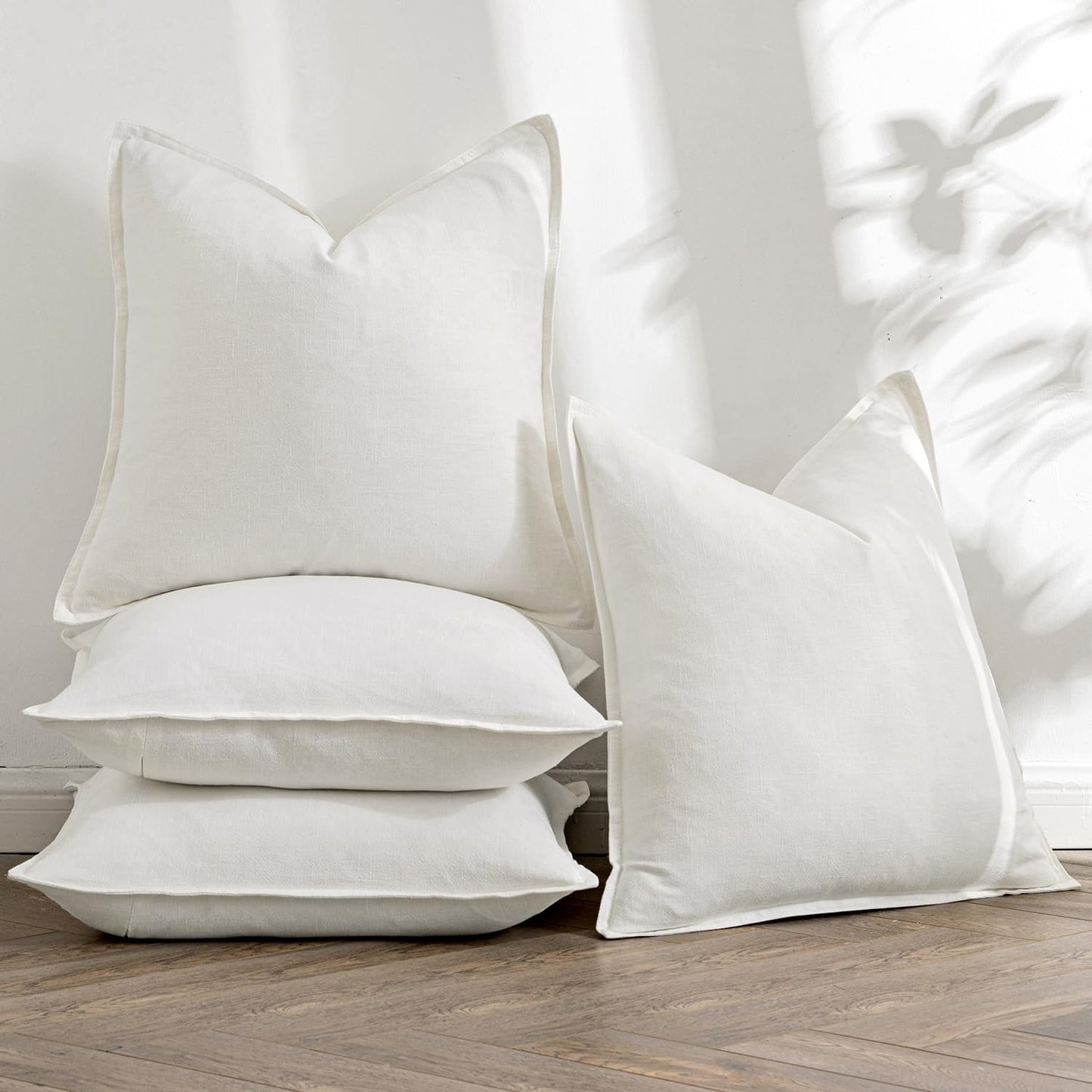 Linen Pillow Covers Decorative Natural Solid Throw Pillow Covers Soft / 18 x 18 / Cream / Set of 4