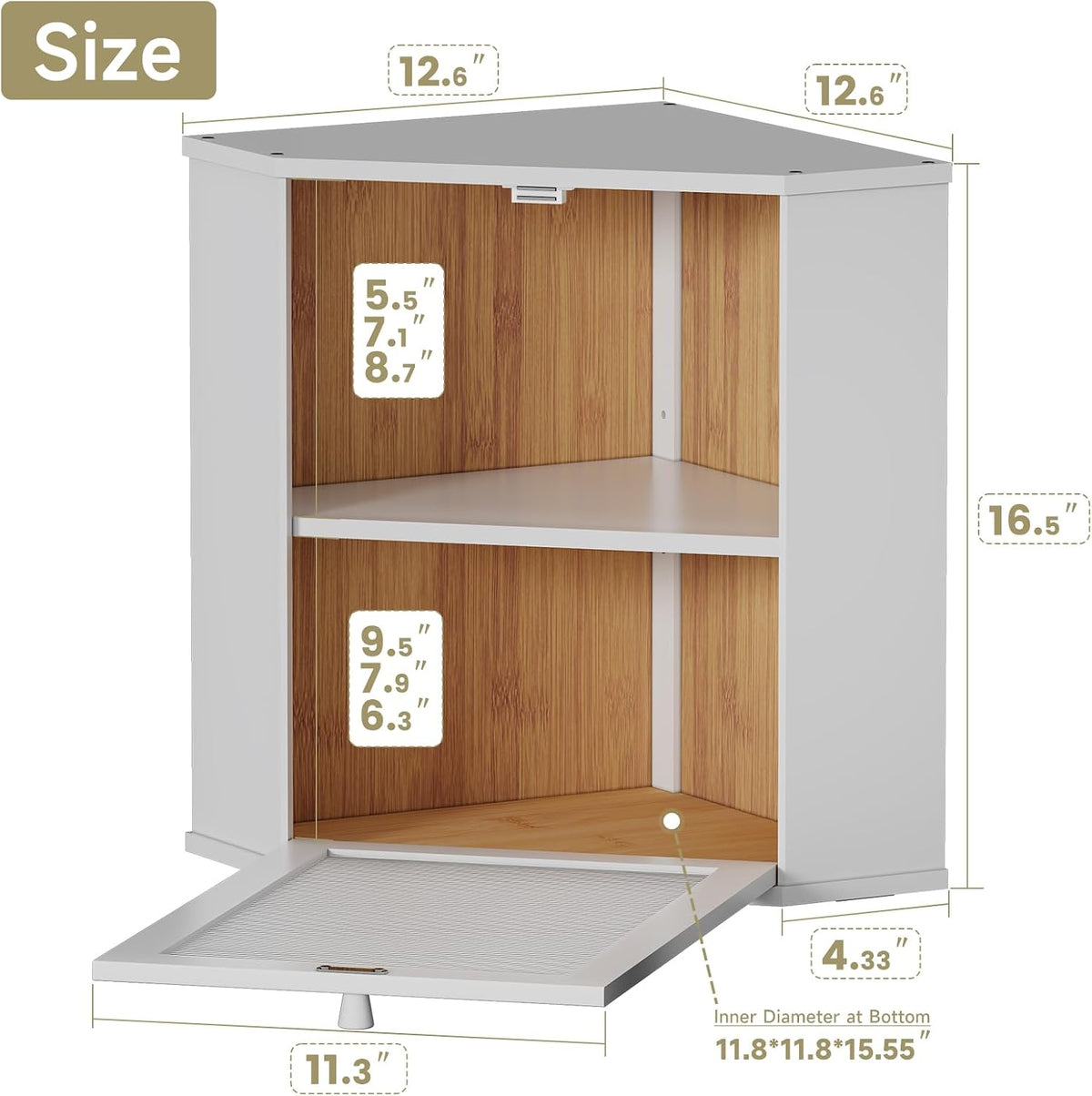 Bread Box for Kitchen Corner Countertop,Large Bread Basket (White, X-Large) | Double Layer Bamboo Bread Storage