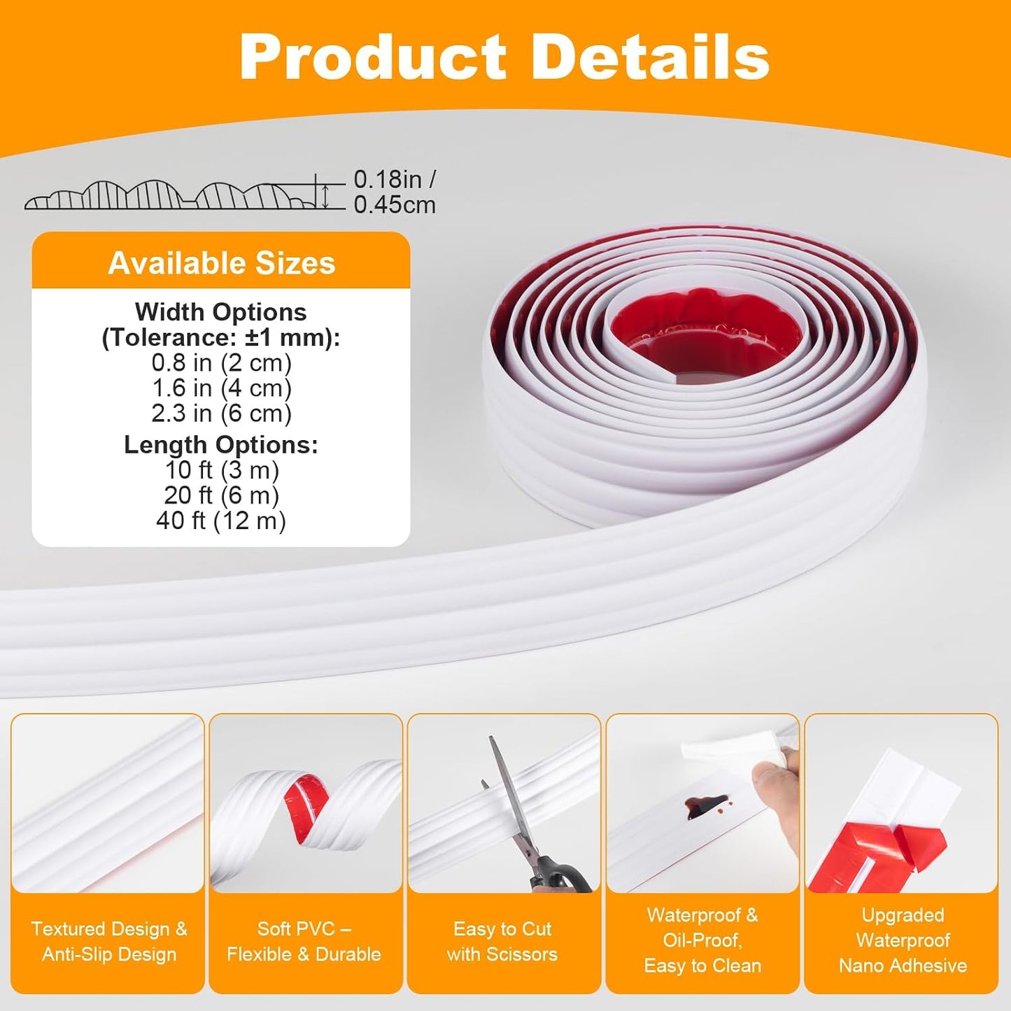 Flexible Peel and Stick Corner Molding Trim for Inside & Outside Corners / White / 1.6'' x 10 FT