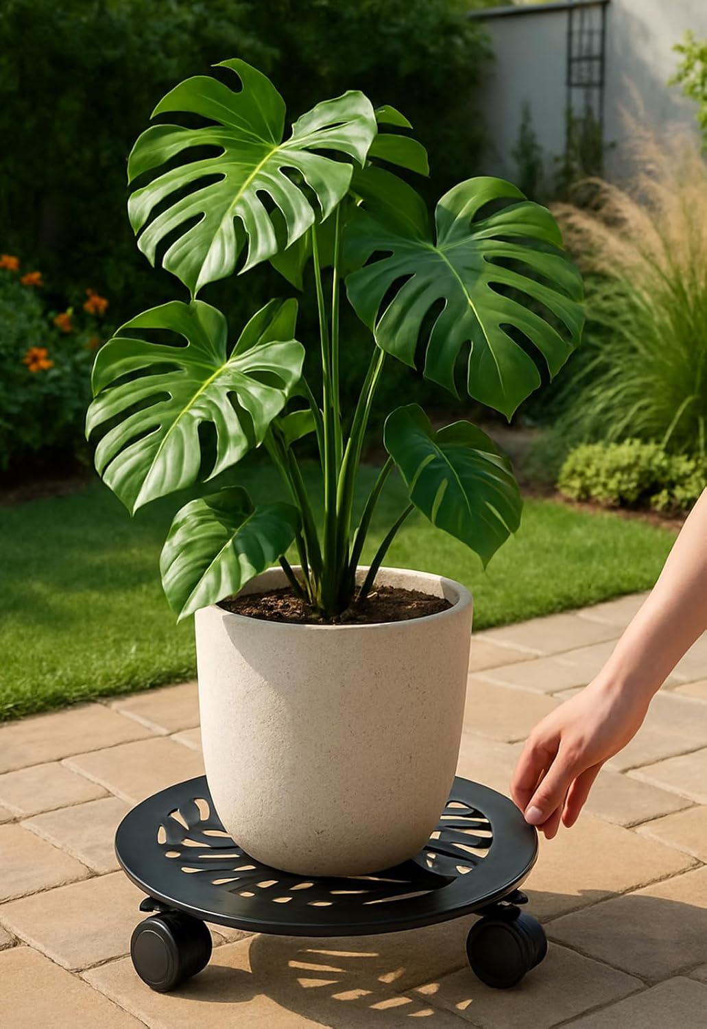 4 Packs Large Metal Plant Caddy with PU Wheels 13" Heav-Duty Wroght Iron Rolling Plant Stands Indoor Outdoor Wheeled