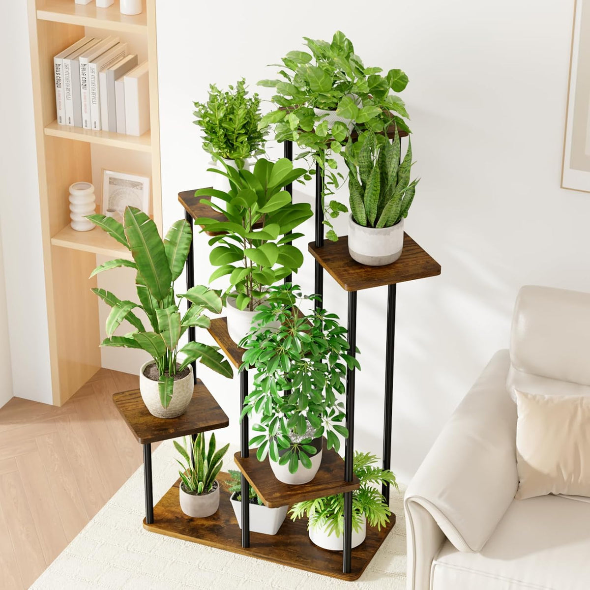 Bamworld Large Plant Stand Indoor Tall Metal Plant Shelf | 7 Tier Flower Stand Window Plant Rack for Patio Garden