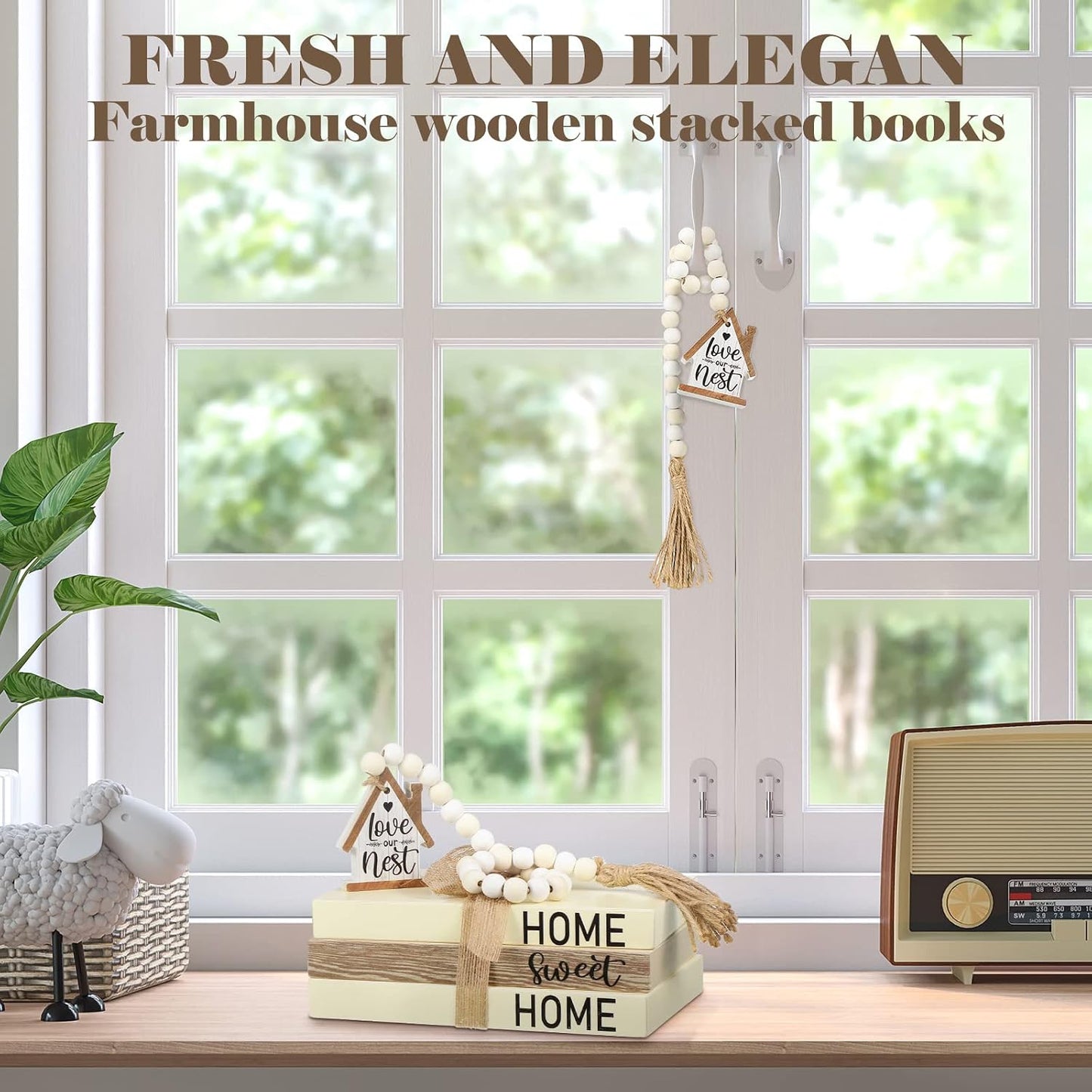 Wooden Farmhouse Decorative Books / Home Sweet / White / Set of 4