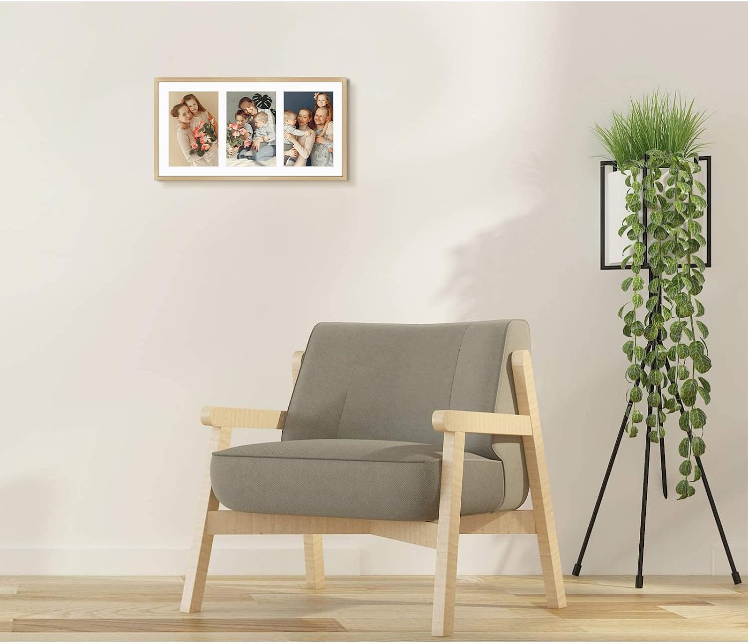 Golden State Art 8.5x16.3 Collage Frame for 3 5x7 Photos Gold 1 Pack | Aluminum Picture Frame with Real Glass Front