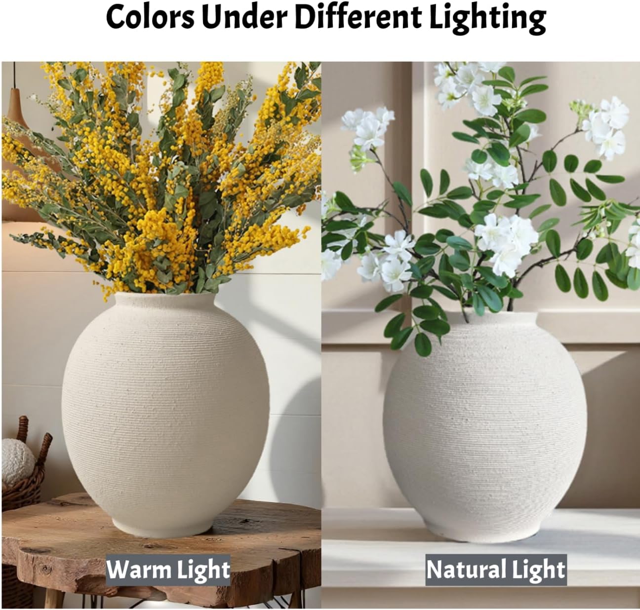 White Ceramic Vase / 9.8"-oval / White-9.8
