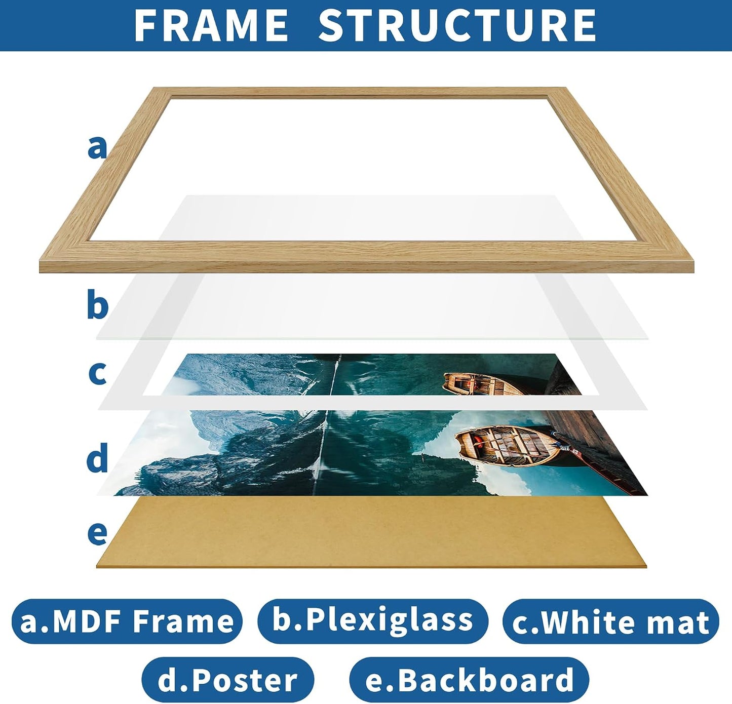 Hongkee 16x24 Frame Set of 2, Natural Oak Wood Style - Display 16 x 24 Picture without Mat or 12x18 Picture with Mat