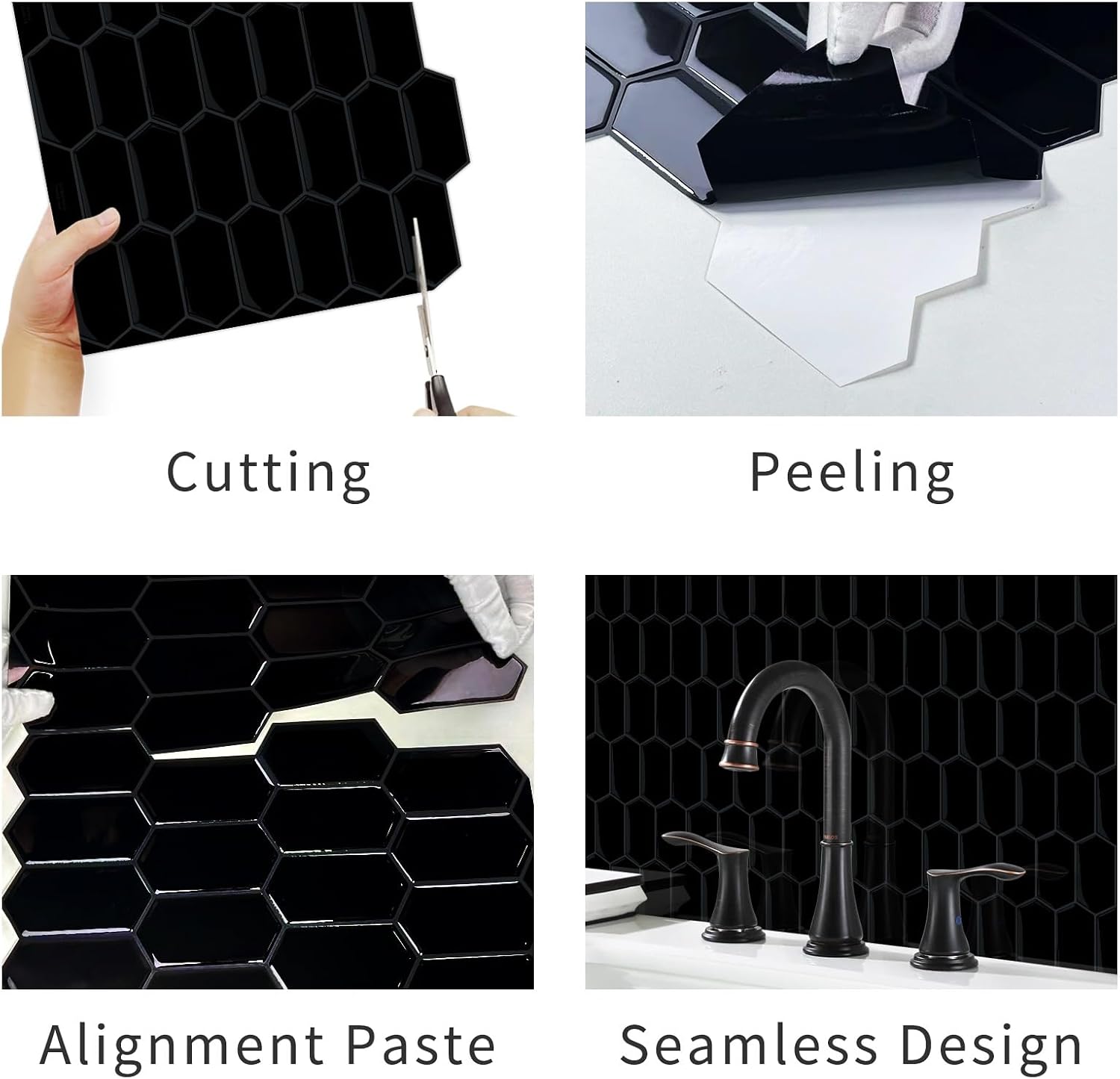 3D Waterproof Self-Adhesive Wall Tile Stick on Backsplash / Black