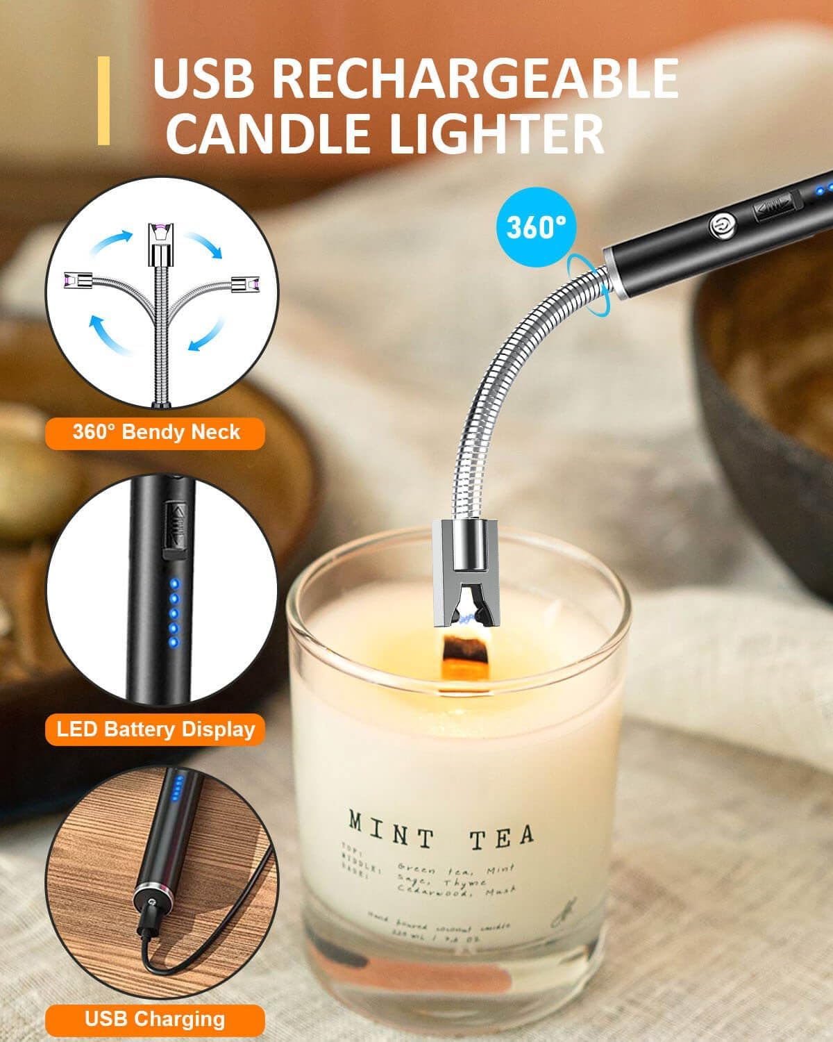 Black 5 in 1 Candle Care Kit, Elegant Candle Wick Trimmer Set, Candle Lighter Set, Candle Snuffer, Candle Tray, Candle