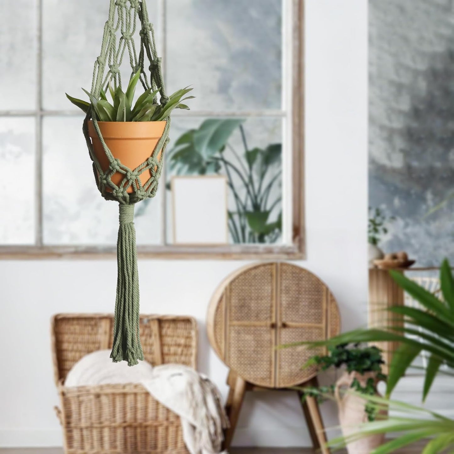 Macrame Hanging Planter / Olive Green / Set of 2