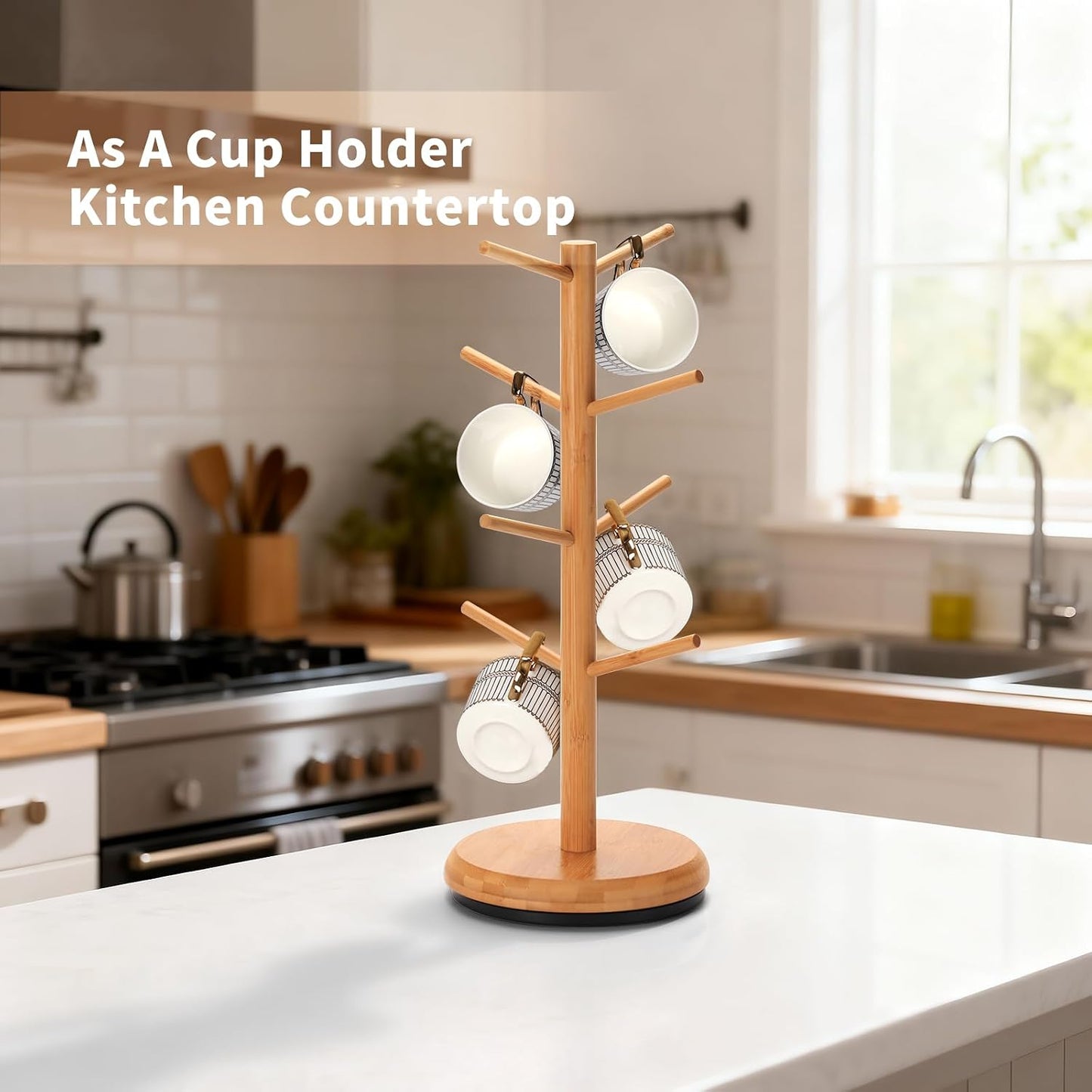BAMBANG Mug Holder, 360° Rotating Mug Tree Holds 8 Coffee Cups, Space Saving Mug Rack with Stable Base for Kitchen