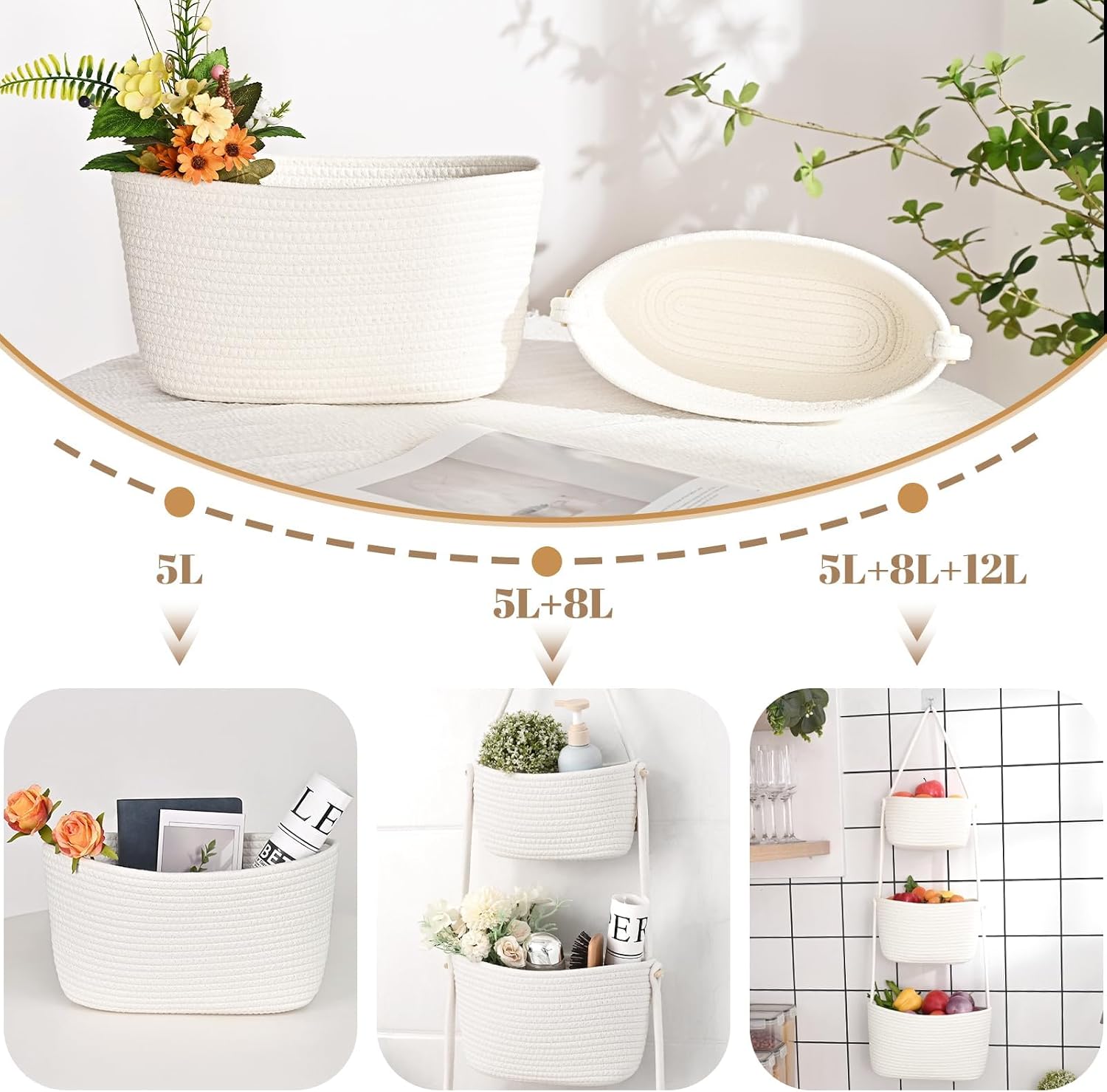 3-Tier Woven Wall Basket / Classic / Pure White