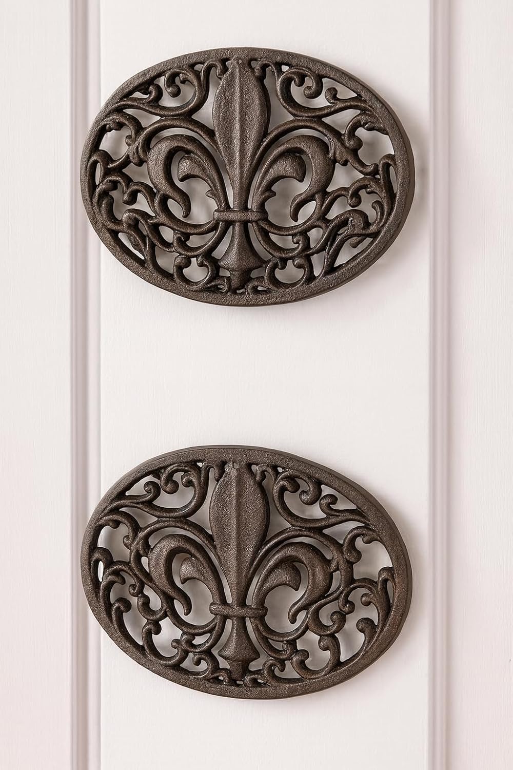 Lulu Decor,100% Cast Iron Oval Fleur de lis Trivet, Set of 2, for Hot Dishes or Pots, Beautiful Intricate Design
