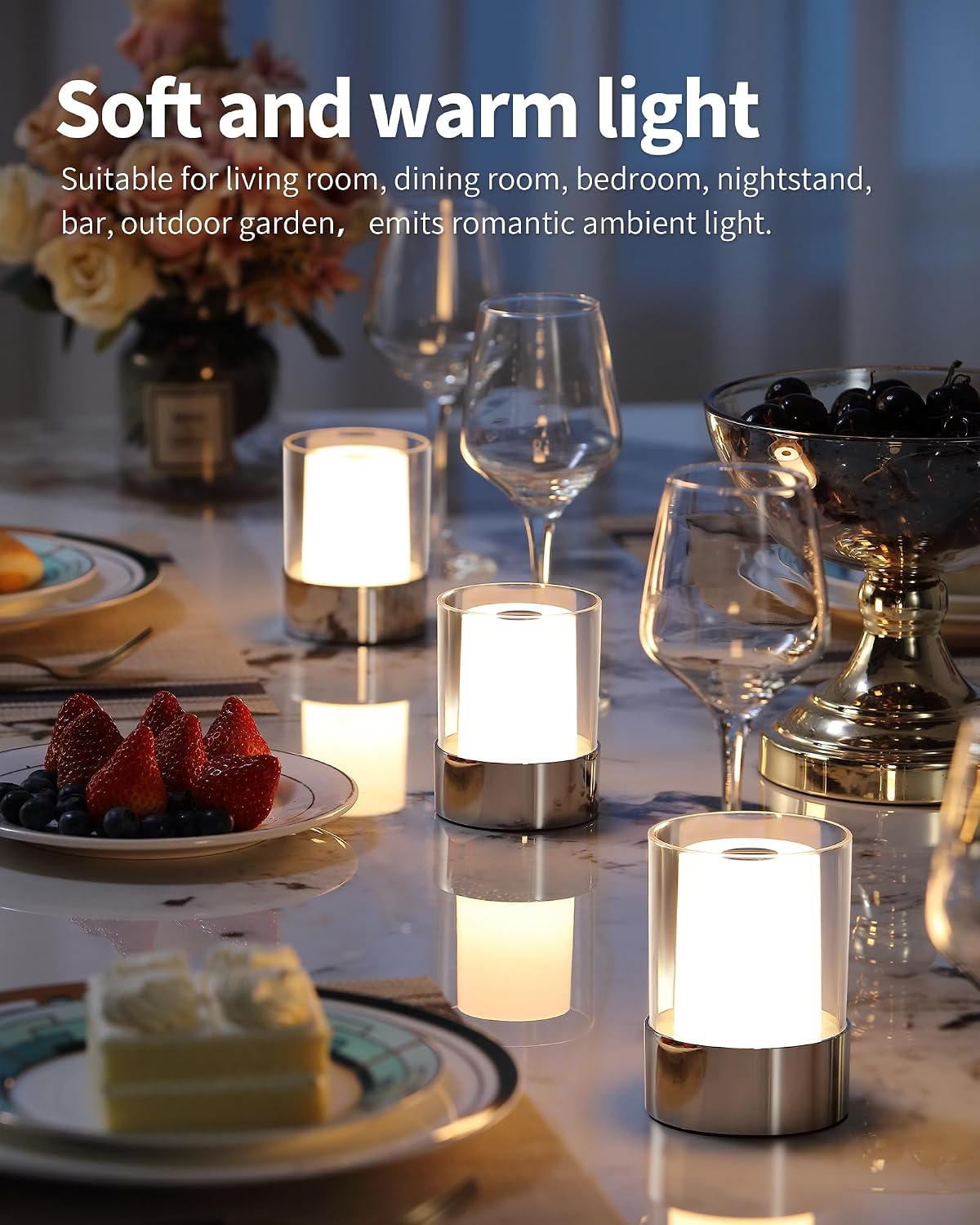 4" Chrome Cordless Table Lamp 2 Pack, Outdoor Rechargeable Lamp | LED, Battery Operated, Portable, Touch Night Light