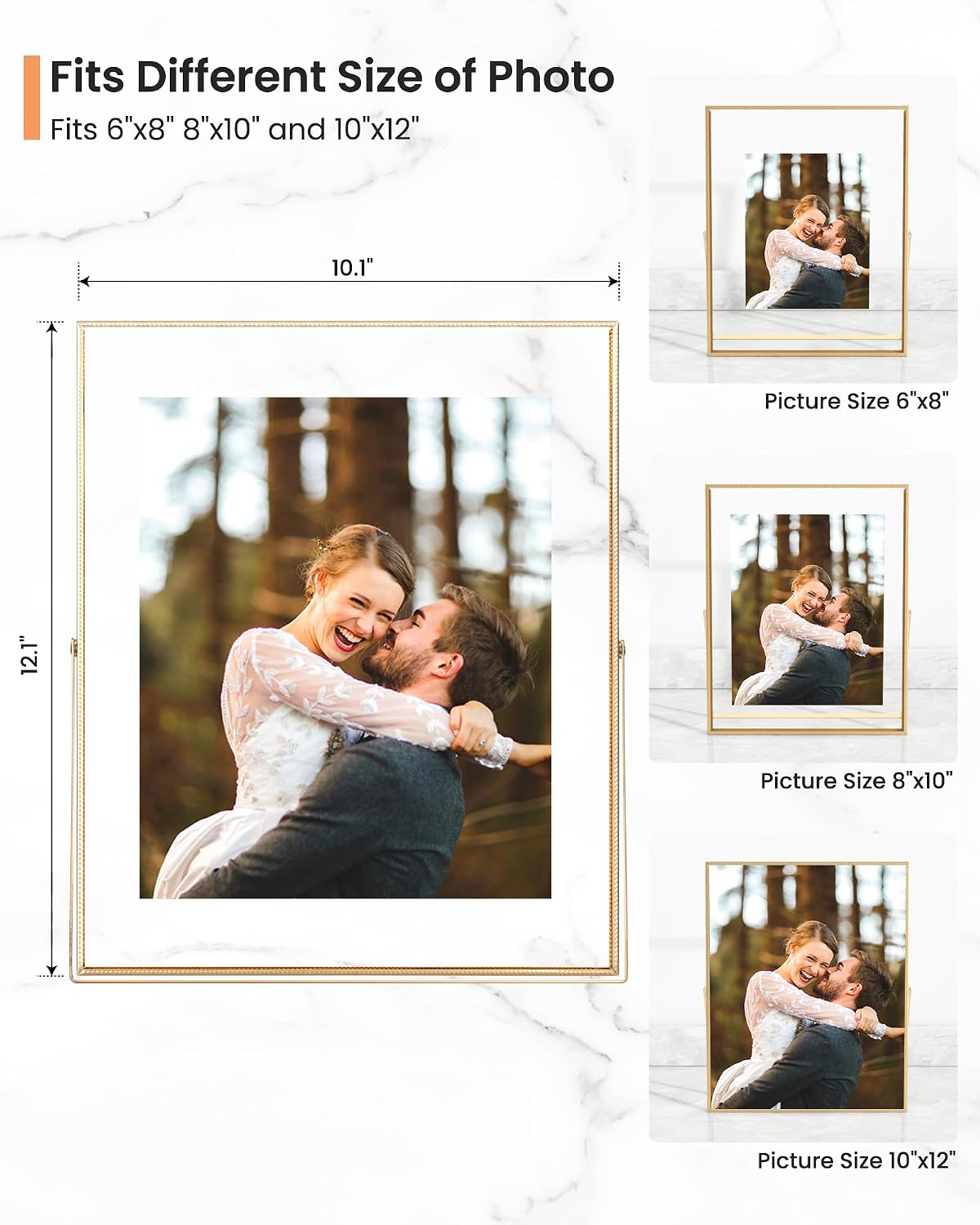 RICHFOCUS 10x12 Floating Picture Frame, Floating Display for 6x8 8x10, Beaded Metal Picture Frames with Real Glass