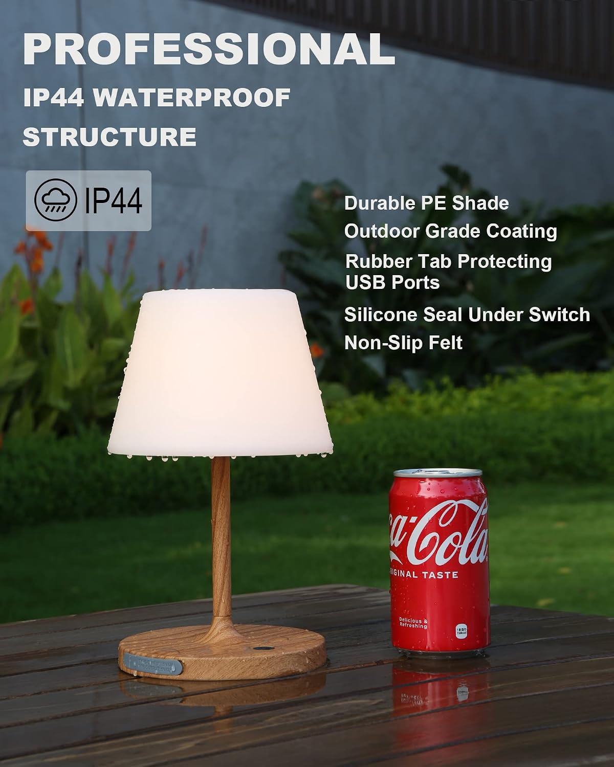 WEILAILUX Outdoor Table Lamp, Shower Lamp Waterproof (Wood Grain H9.6in) | Original Design, Cordless Rechargeable