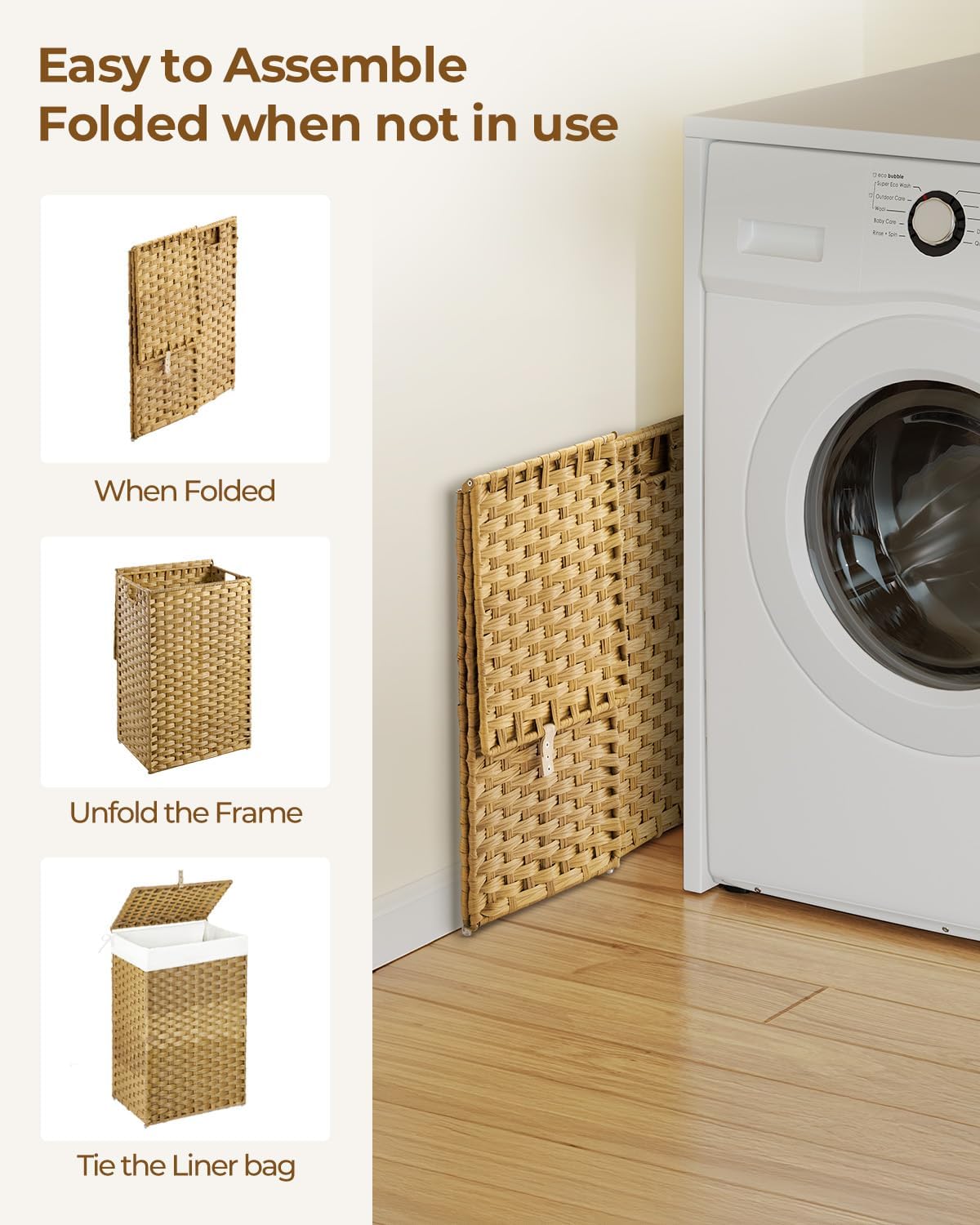 2 Removable Liner Bags & 2 Mesh Laundry Bags / Natural / 13.4 x 13.4 x 21.7 / 60L