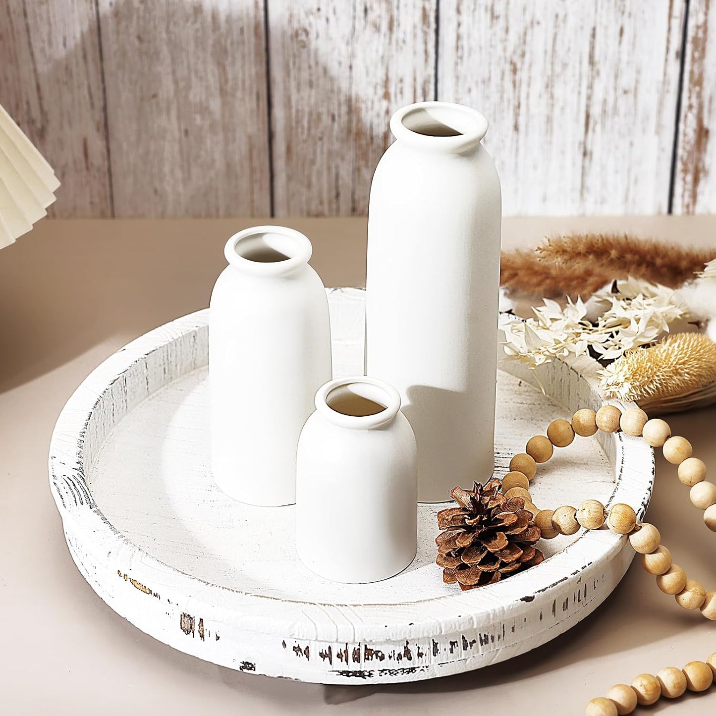 Rustic Vase / Ceramic Vases / Warm White / Set of 3