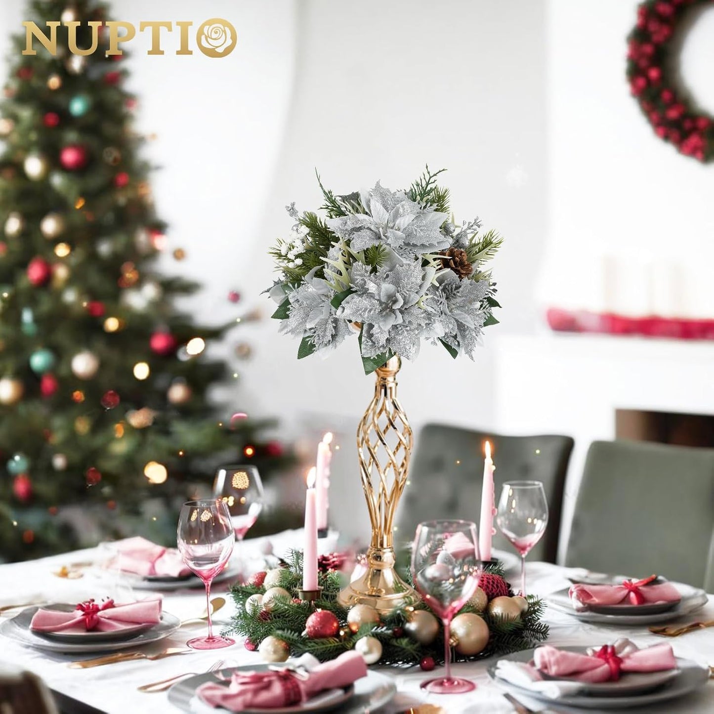 NUPTIO Gold Centerpiece Stand for Table, Twist Style , 17.7" Tall, 10 Pcs | Versatile Flower Arrangement, Candle Holder