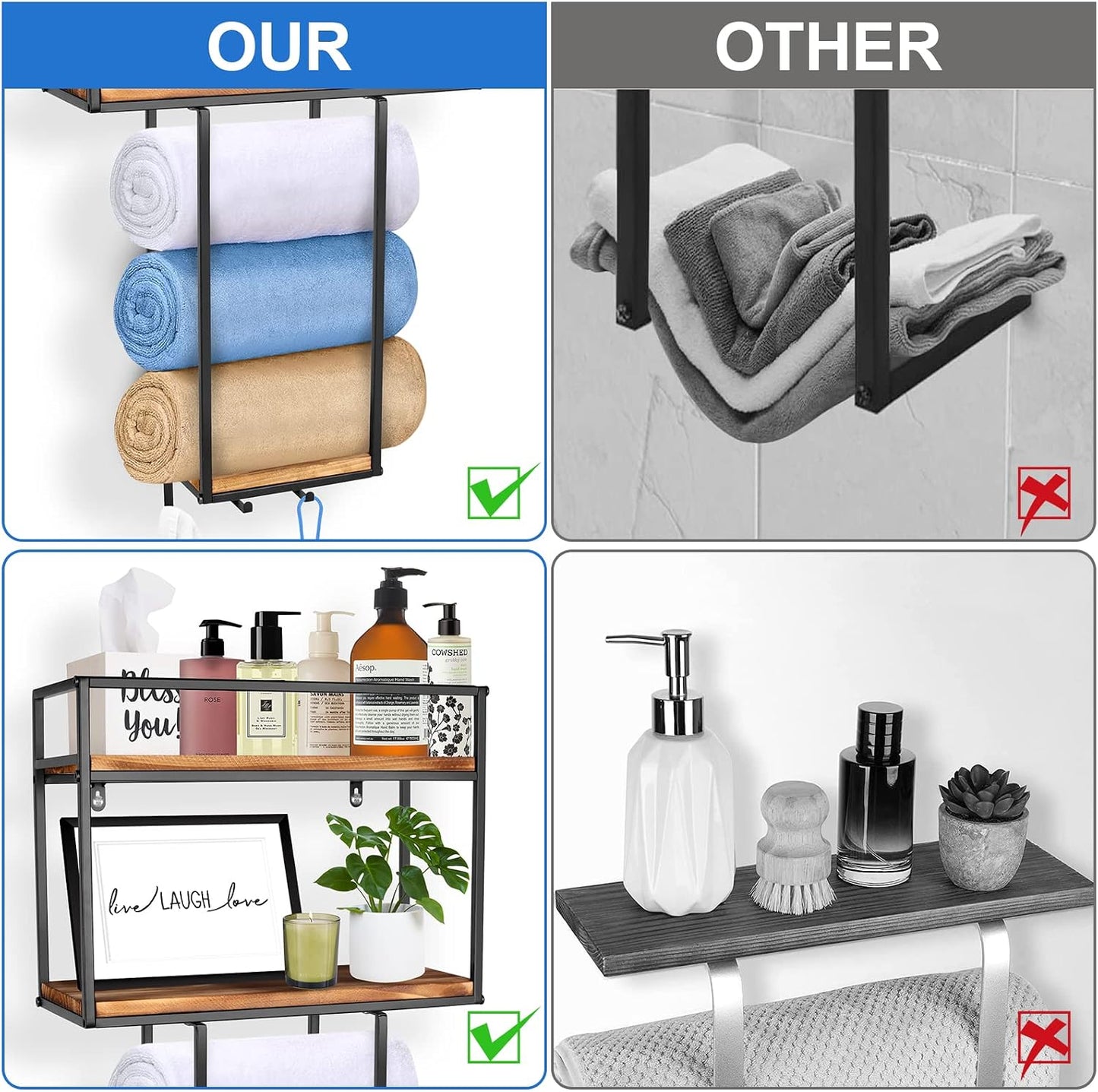 Towel Rack Wall Mounted - Space-Saving Design for Small Bathrooms | Versatile Organizer for Towels, Blankets, and More