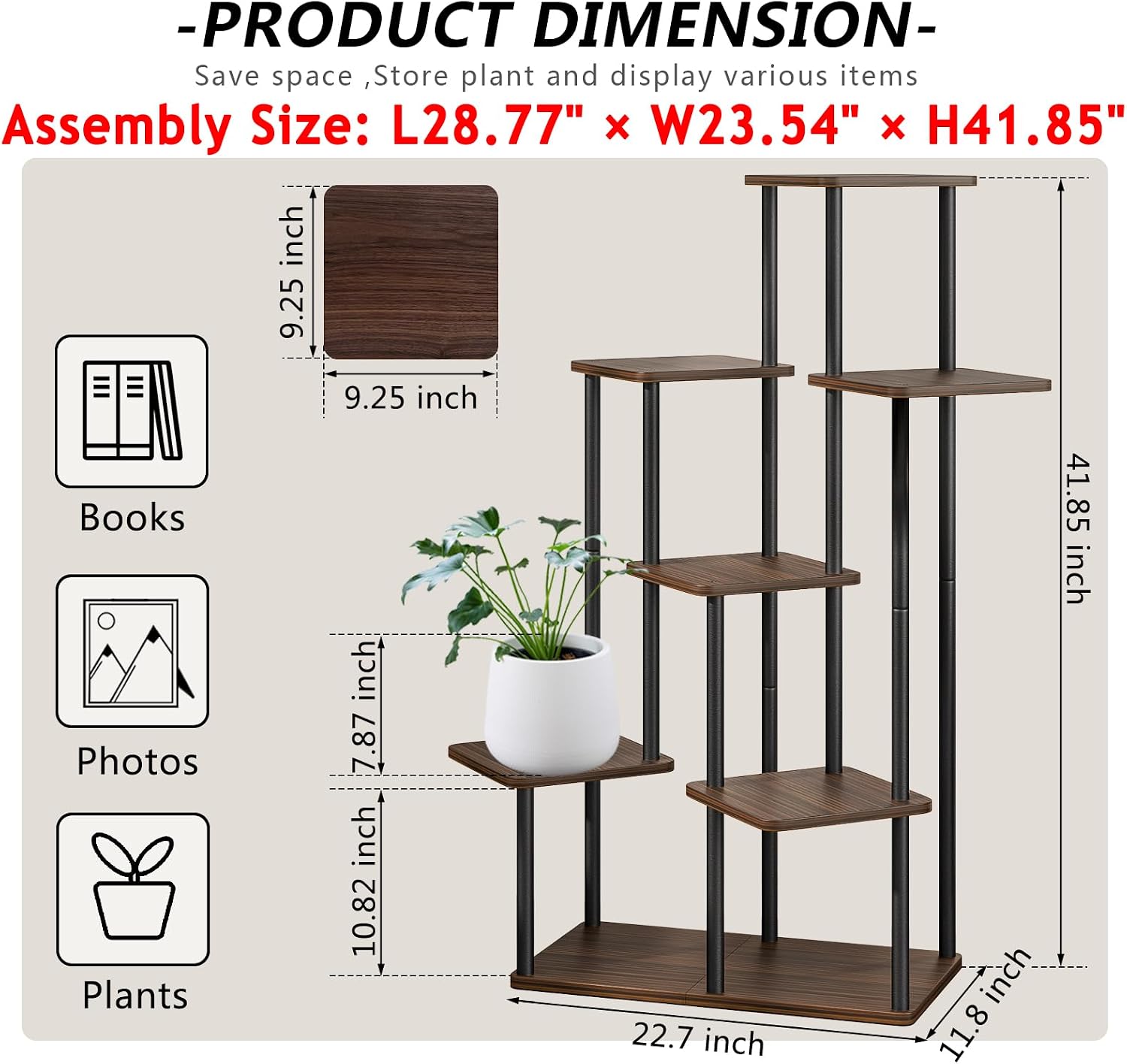7 Tier Tall Plant Stand Indoor Corner Tiered Shelf Metal MDF Board | Sturdy Metal Frame,Space-saving Tiered Design