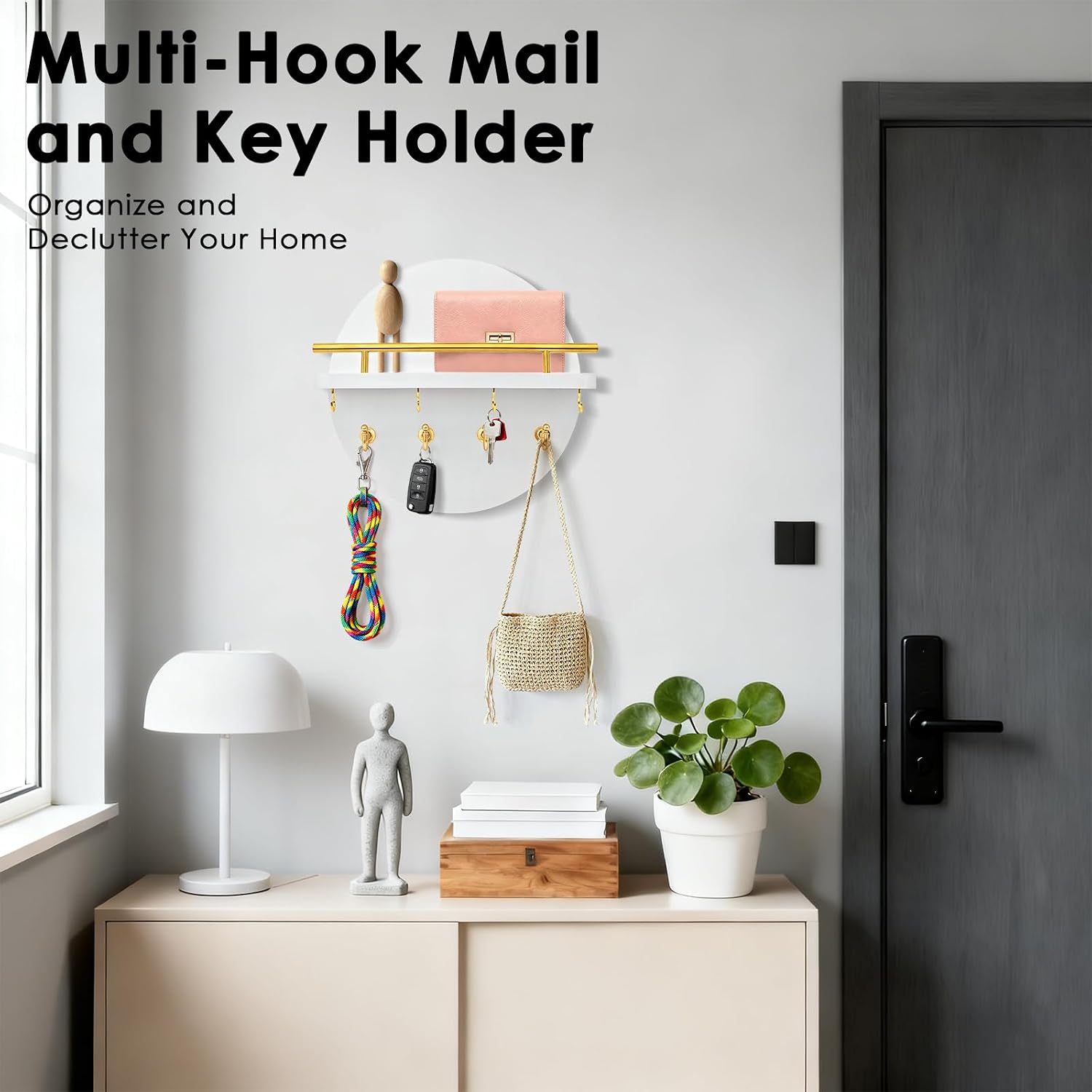 Shelf and Hooks / White&gold / 11.8 Inch