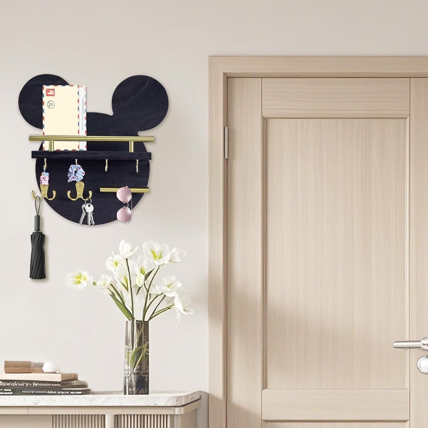 Key Holder / Shelf and 6 Hooks / Black