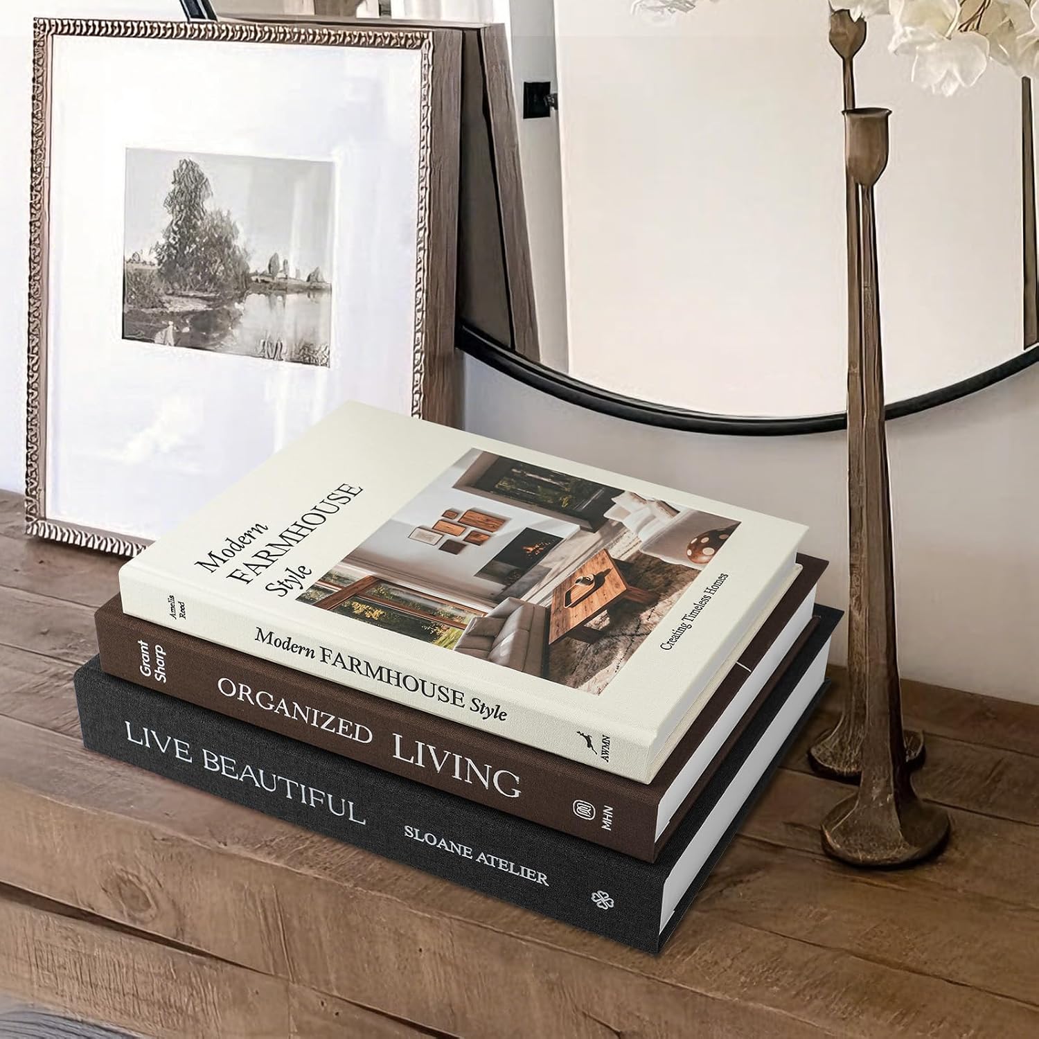 Linen Decorative Books / Black/coffee/beige / 8.5 x 11 / Set of 3