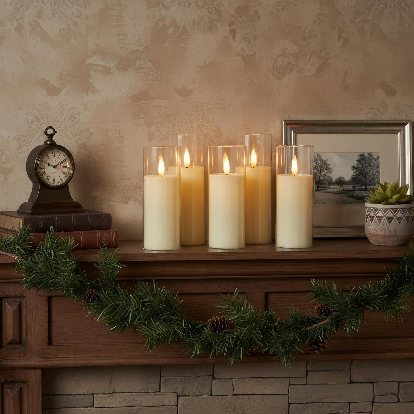 Homemory Ivory Flameless LED Pillar Candles, Remote Timer, 9 Pack | Battery operated flickering LED pillar c, les, dual