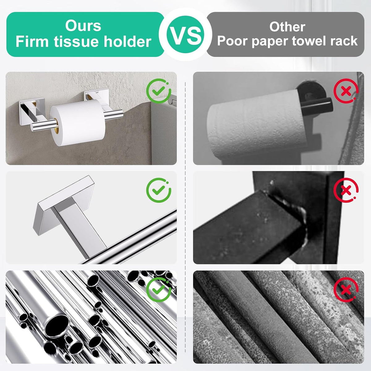 Chrome Bathroom Hardware Towel Bar Set, 5 Pieces Double Dase Toilet Paper Holder Towel Holder Set, 23.6 Inch Stainless