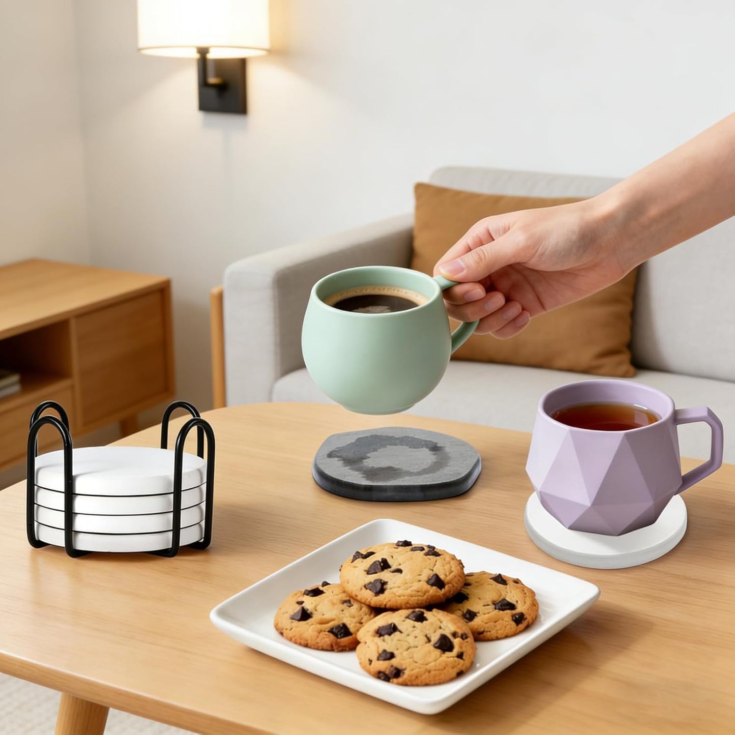 Holder / Absorbent Diatomaceous Earth Coasters Set / Gray-irregular / 4 Inch / Set of 6