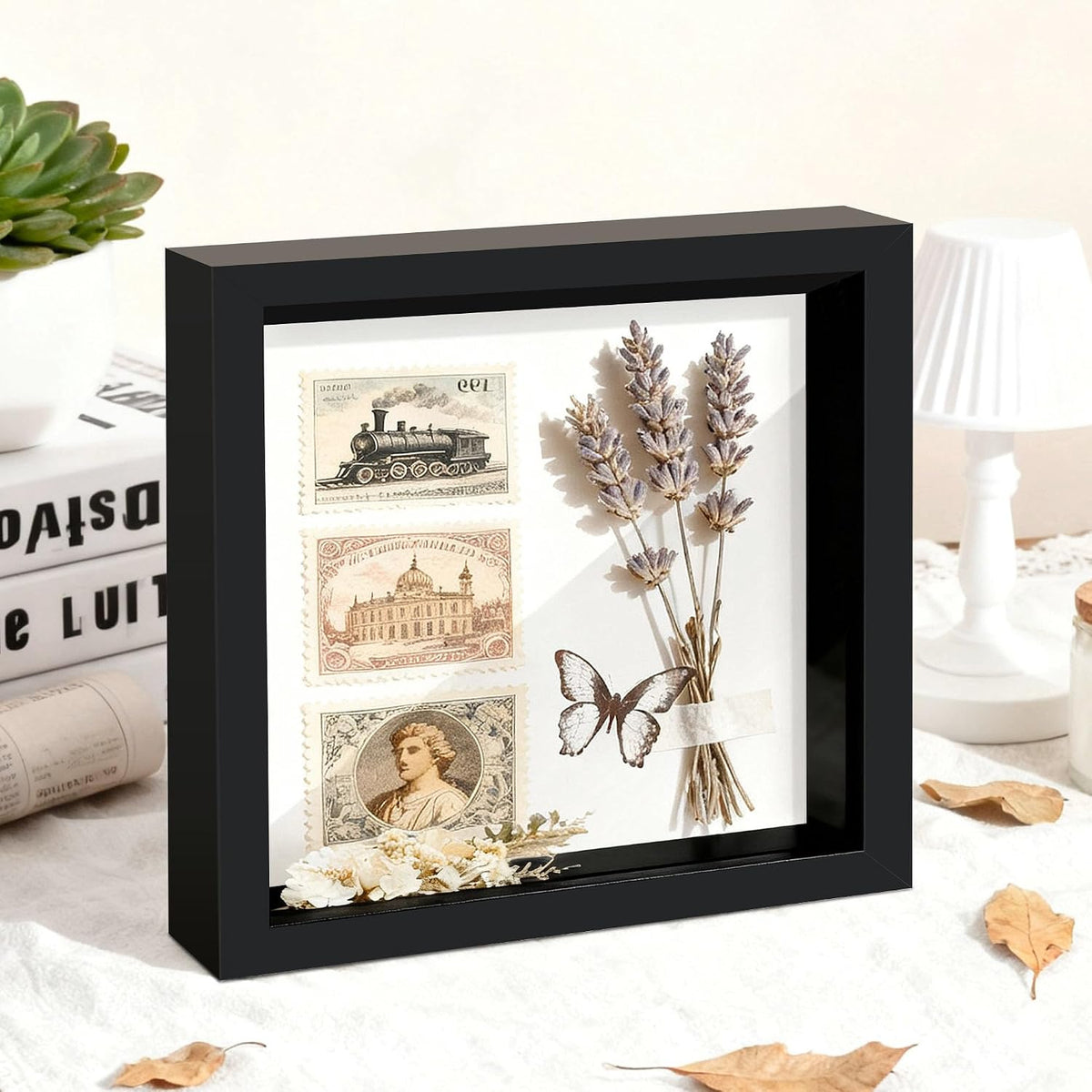 12x12 Black Wooden Shadow Box Frame, Tempered Glass, 2 Pack | Black Backboard, Tabletop & Vertical/Horizontal Wall