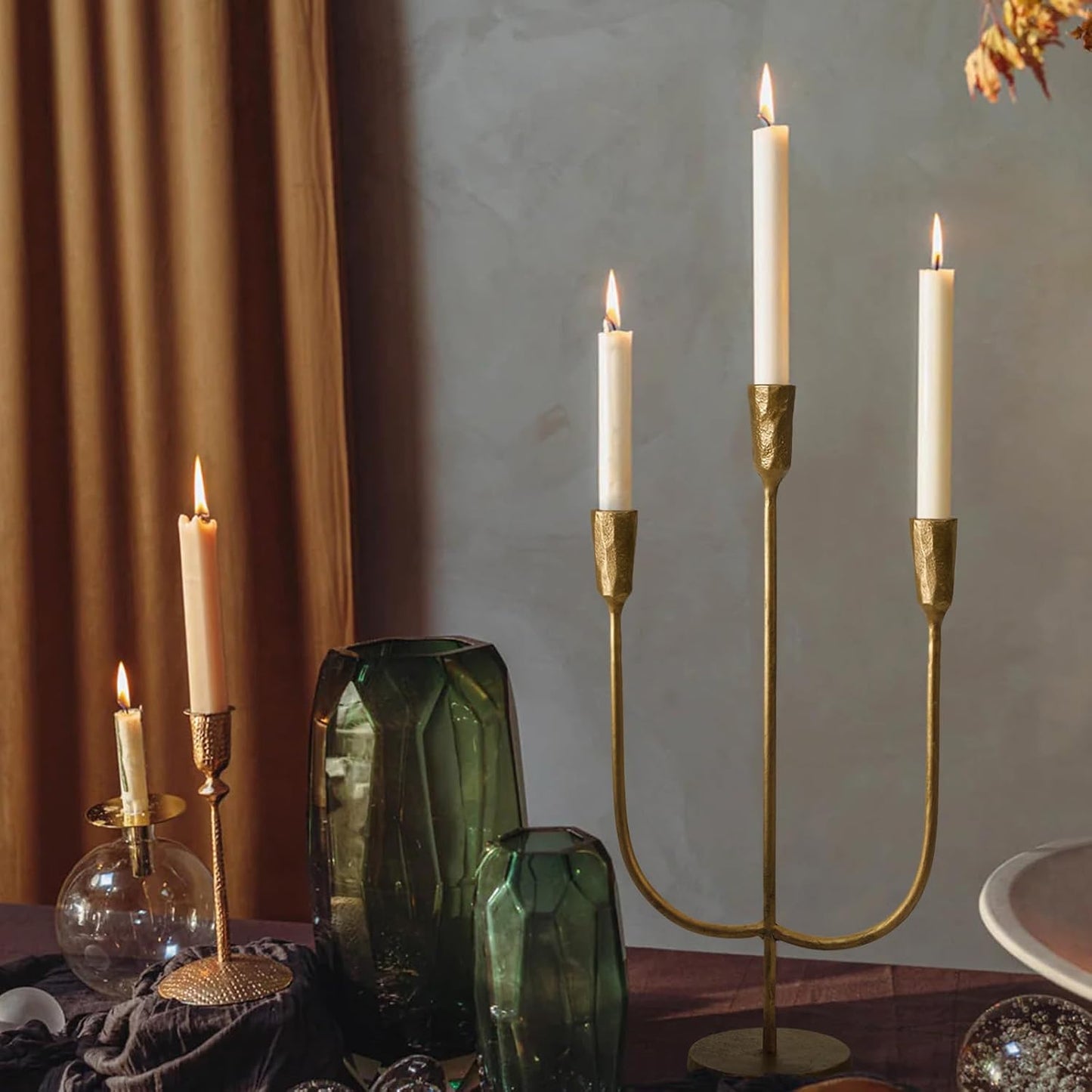 3-Candle Cast Iron Metal Candelabra Candlestick Holders 15 inch Tall Candle Holder Wedding Event Candelabra Candle
