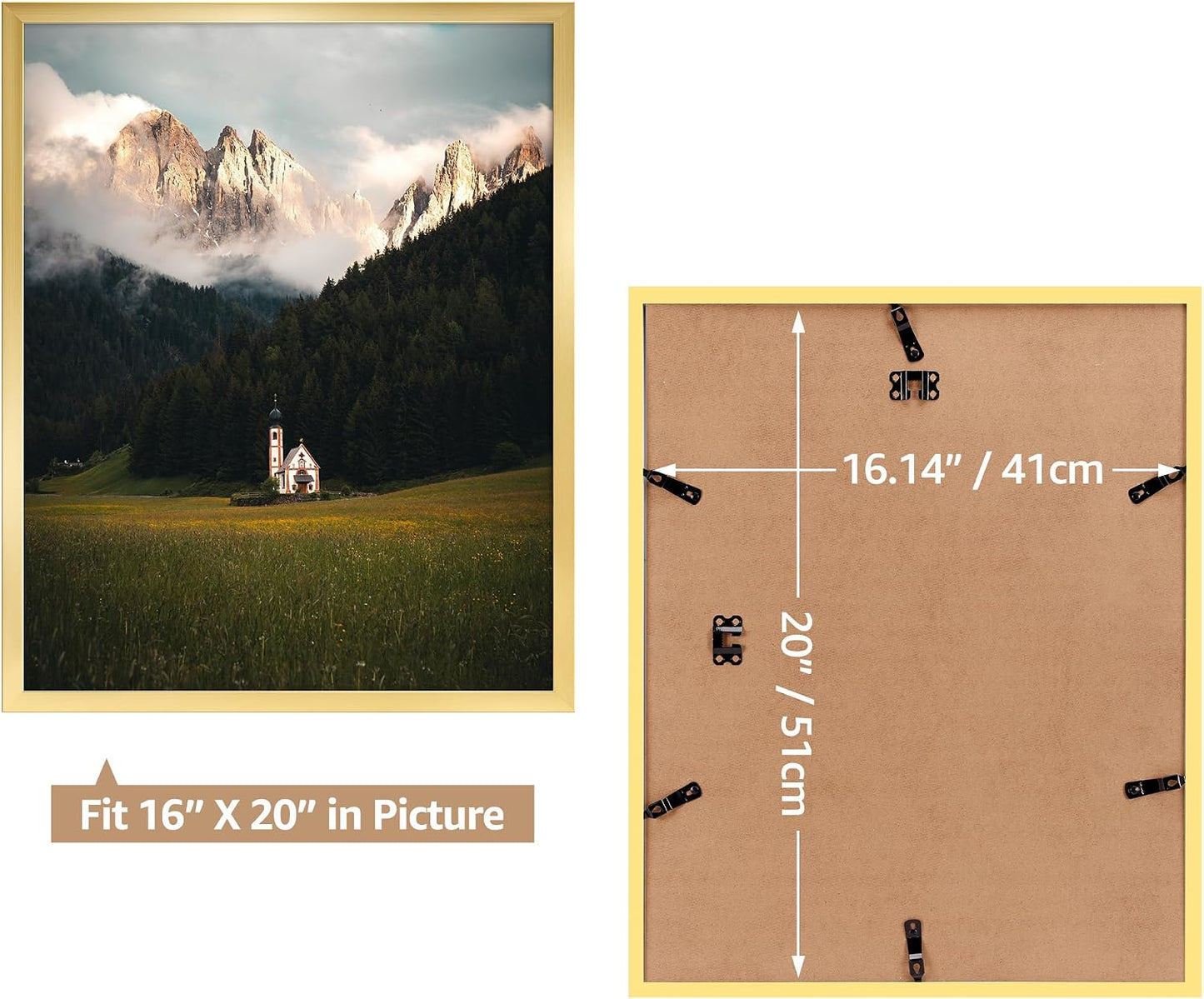Giftgarden 16x20 Picture Frame Gold, 16 by 20 Thin Poster Photo Frame for Wall Display, Single