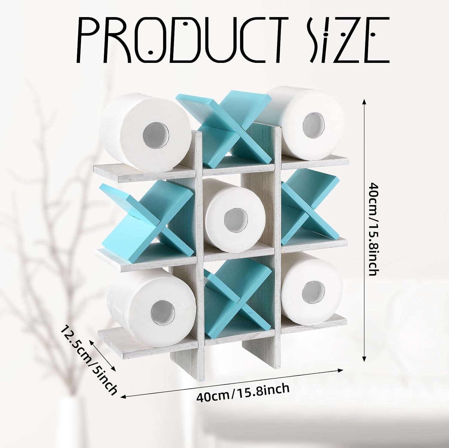 Weysat Tic Tac Toe Toilet Paper Holder,White, Light Blue | Farmhouse Bathroom Decor, Freestanding or Wall Mount Storage