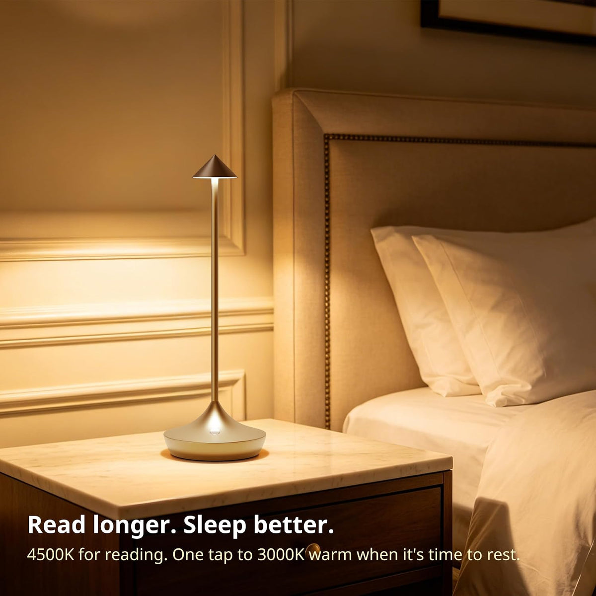 Cordless Rechargeable Table Lamp, Long-Lasting 60-Hr Battery, Dimmable LED | 1 Pack Titanium with IP54 6000mAh 3 Color