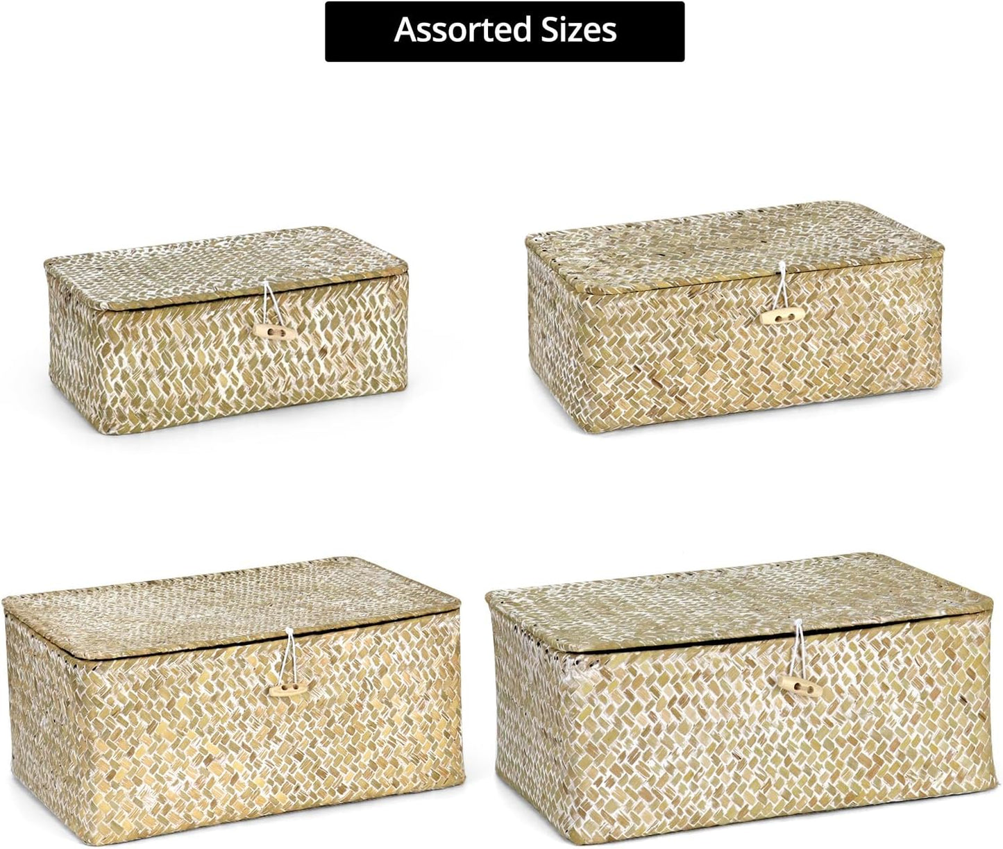 Seagrass Basket Set / 4-Piece Rattan Wicker Storage Baskets in Assorted Sizes