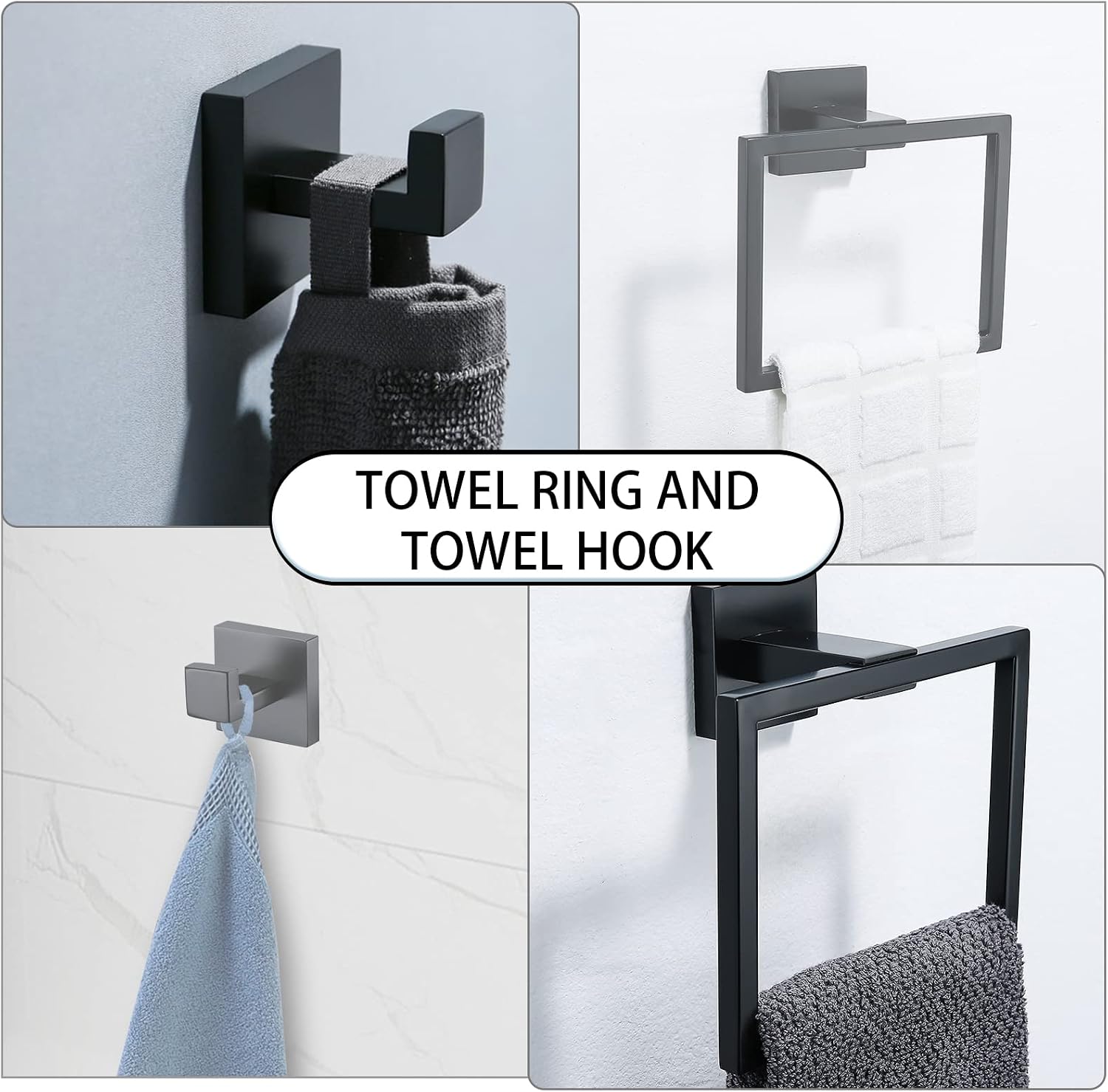 Bathroom Towel Bar Holder Sets Matte Black 4-Piece Bathroom Hardware Set Stainless Steel Bath Accessories Kit. Wall