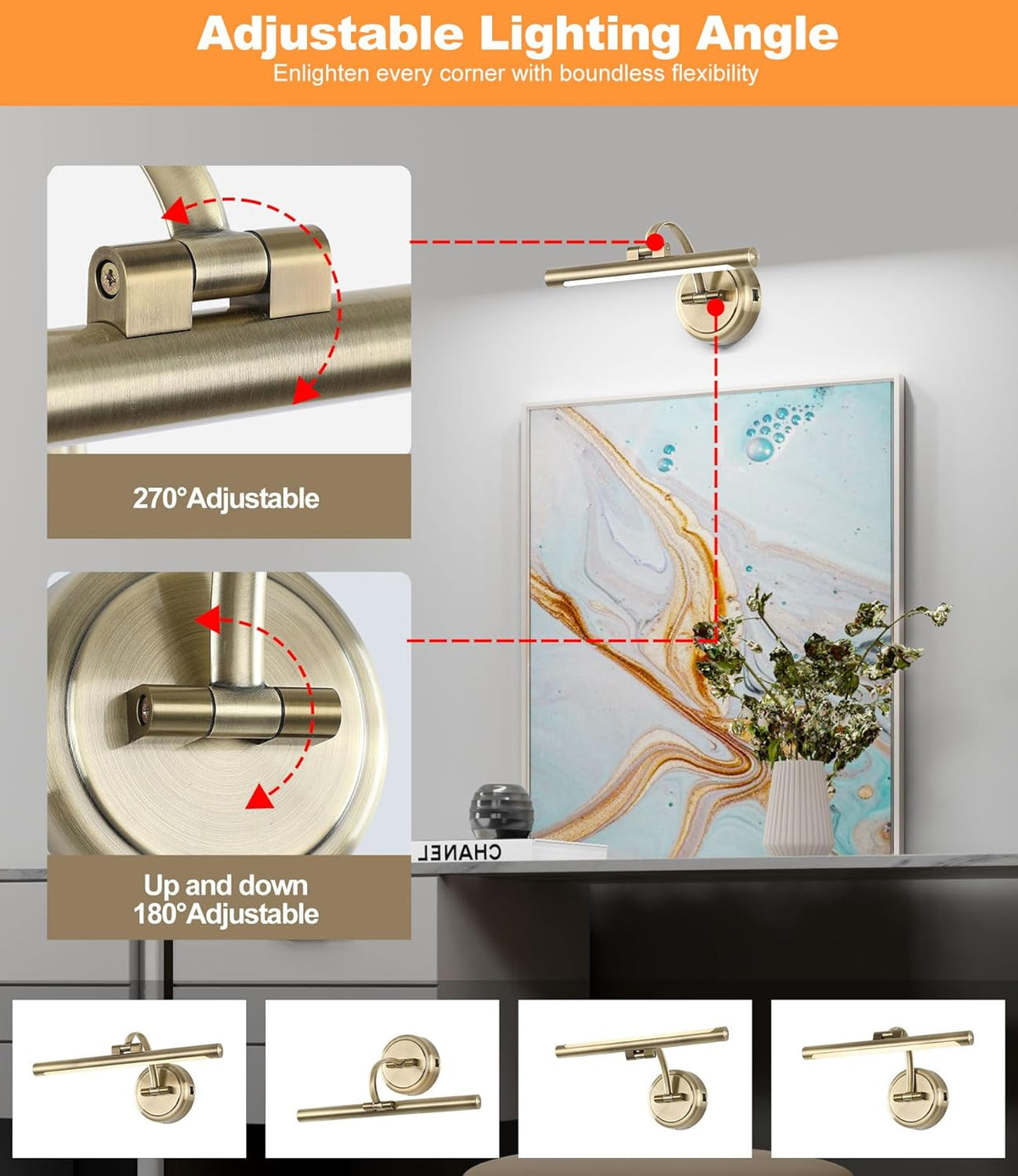 Picture Light for Wall,Battery Operated Art Lights for Painting,3 Color and Brightness, Adjustable Wireless Portrait