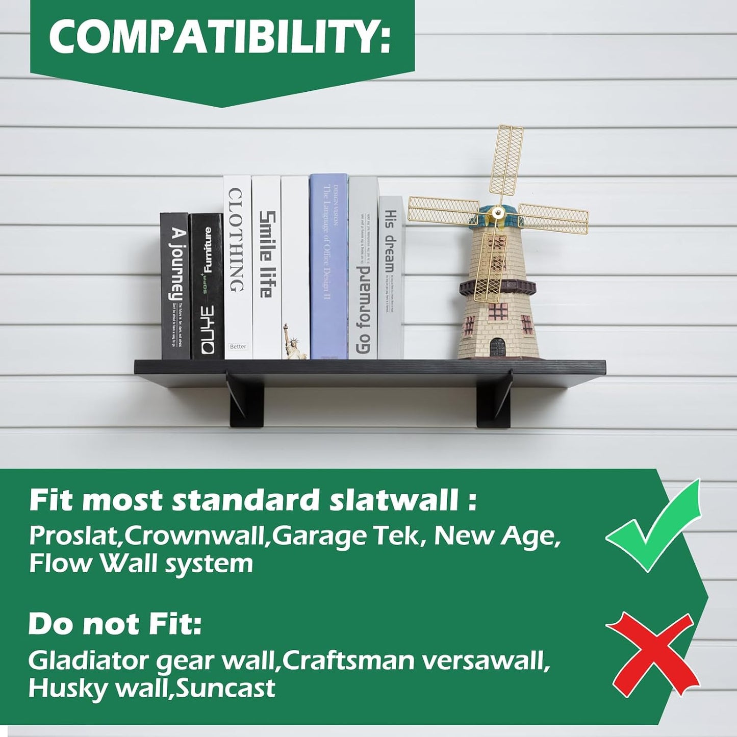 6 Inch Slatwall Shelf Bracket, Slatwall Accessories, Heavy Duty Slat Wall Shelf Bracket with Lip for Garage and Retail