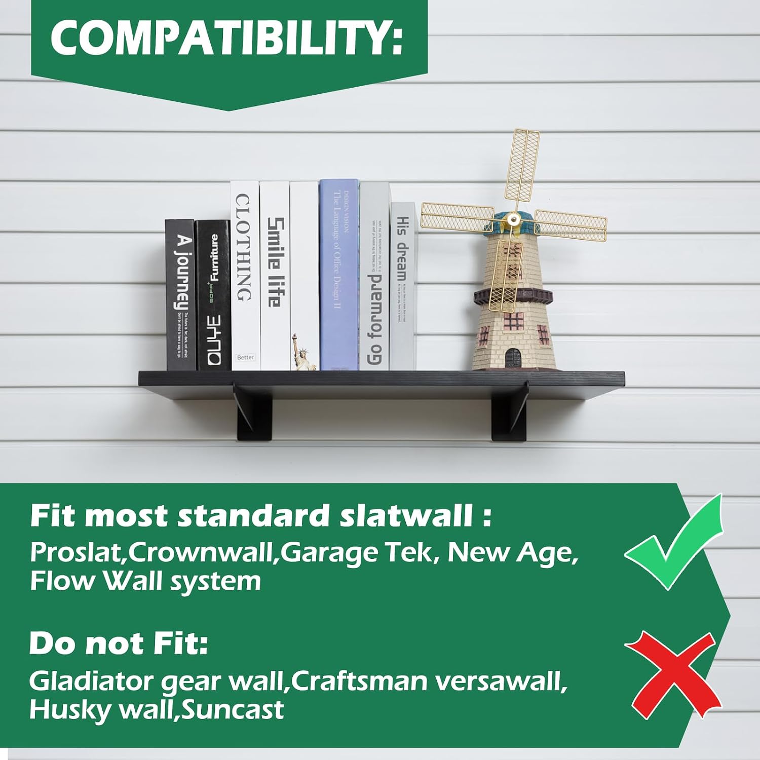 6 Inch Slatwall Shelf Bracket, Slatwall Accessories, Heavy Duty Slat Wall Shelf Bracket with Lip for Garage and Retail
