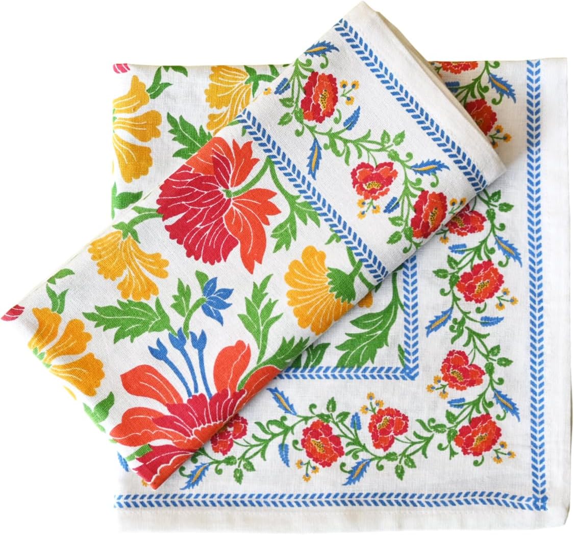 FINGERCRAFT Cloth Napkins Set of 12 Cotton Linen, 20x20 in, Persian Flora | Mitered corner, washable, soft, absorbent