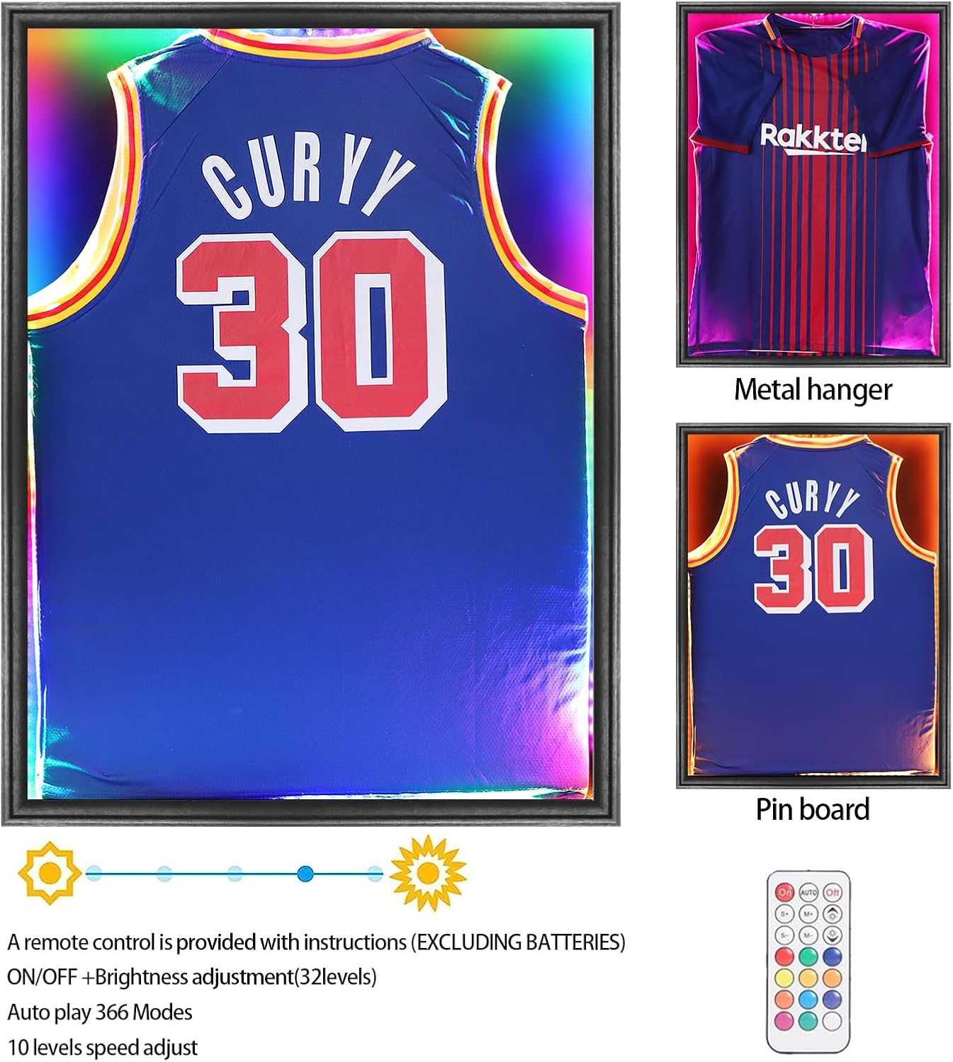 LED Large Lockable Jersey Shadow Box UV Acrylic for Sports Jersey | LED remote lights,shatterproof acrylic,anti-theft