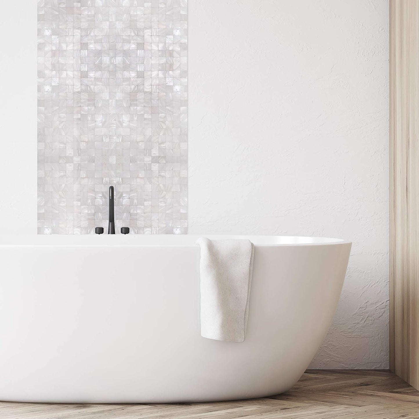 Mother of Pearl Self Adhesive Wall Tiles / White / Set of 10