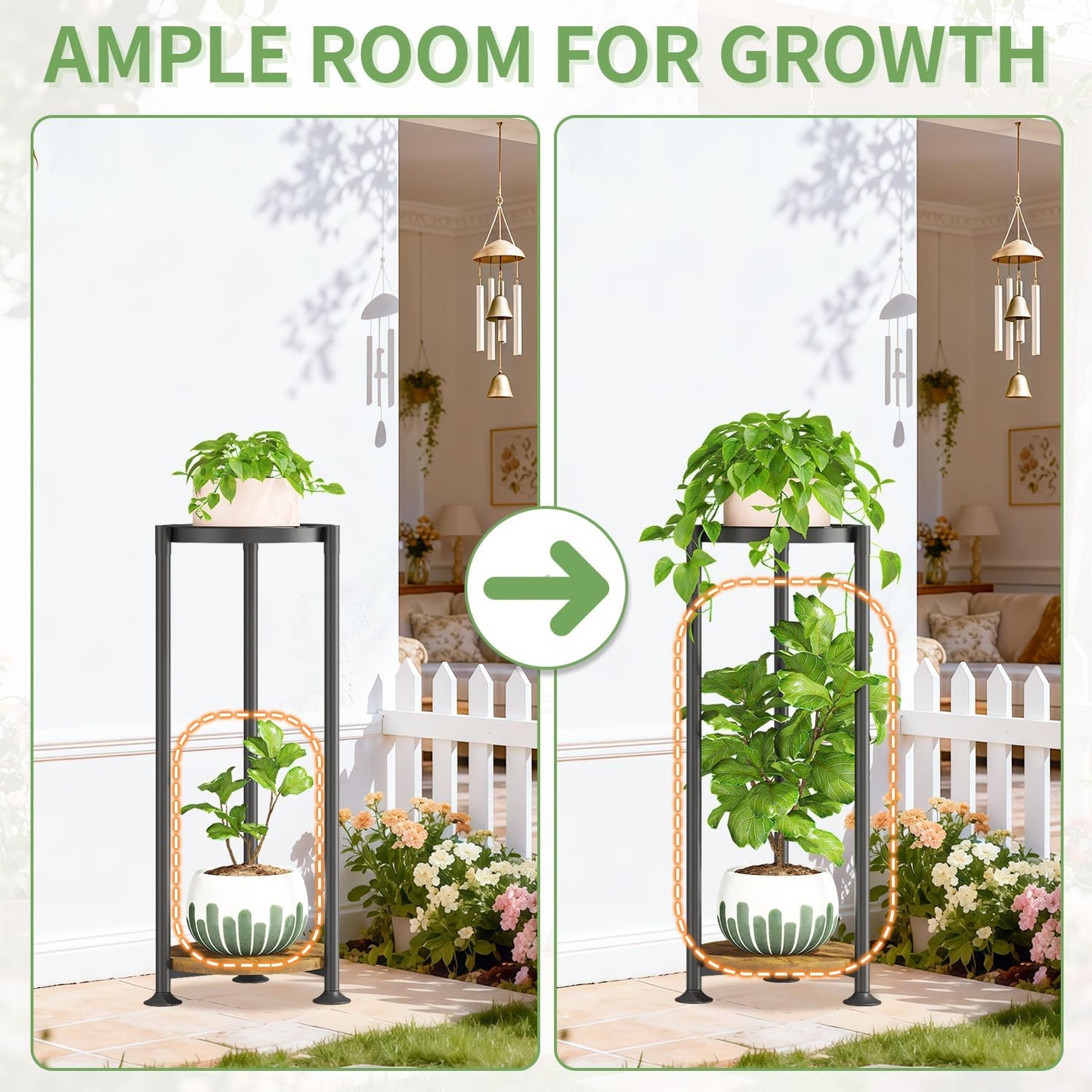 KMOTASUO 2 Tier Metal Plant Stand Tall for Indoor Outdoor Corner, Modern Black