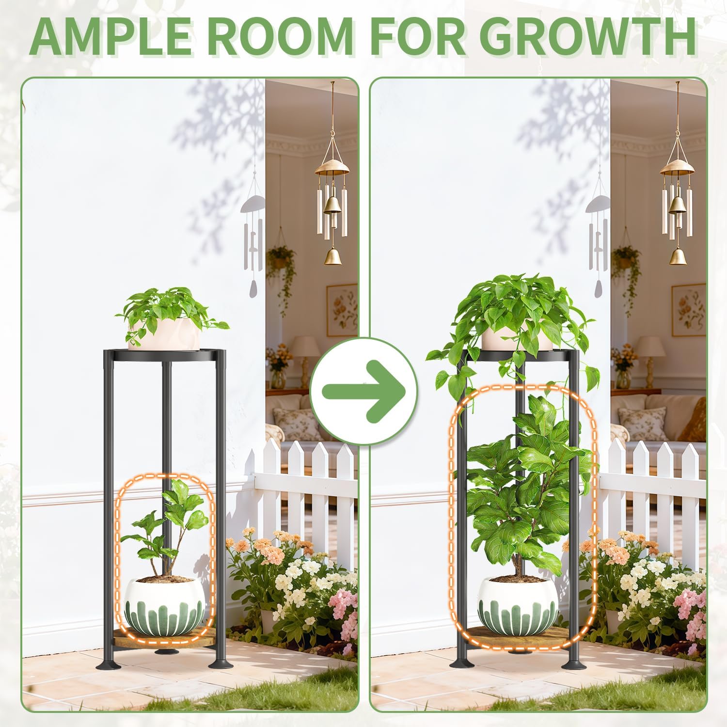 KMOTASUO 2 Tier Metal Plant Stand Tall for Indoor Outdoor Corner, Modern Black