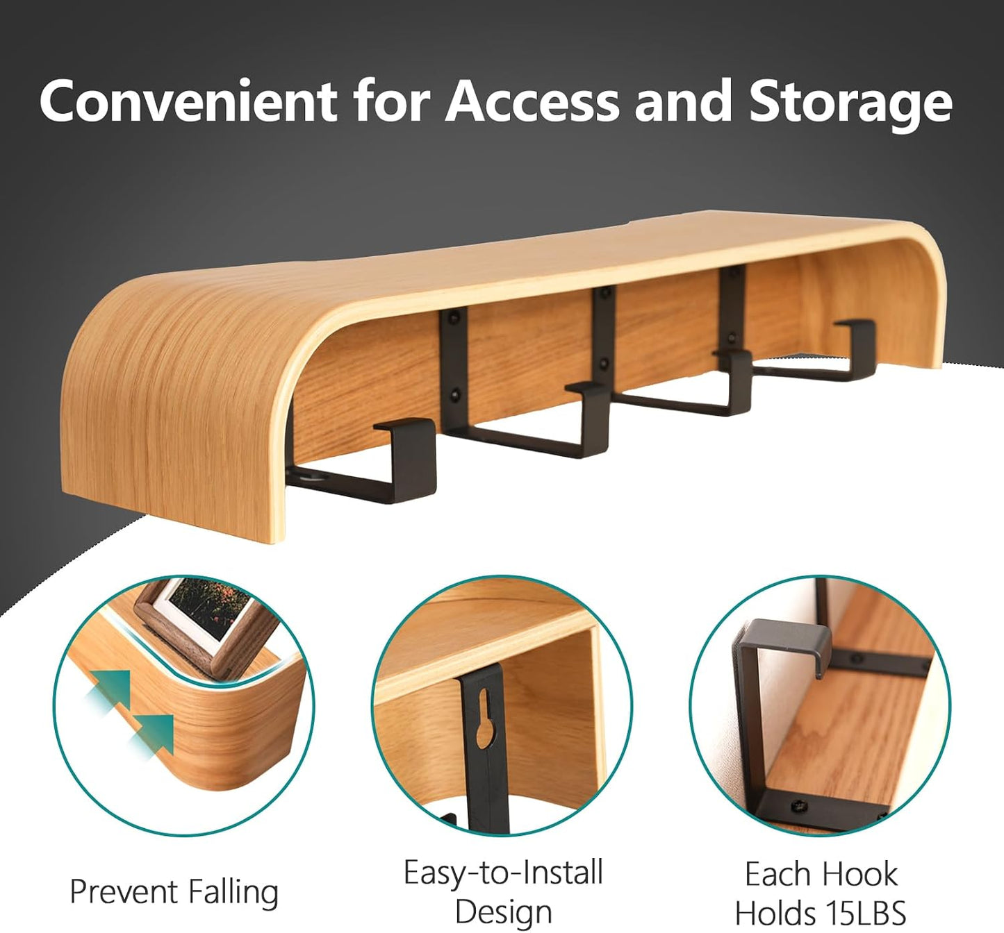 Coat Rack Wall Mount with Hidden Hooks Modern Key Holder Wood Entryway Hook with Shelf for Bedroom Kitchen Hallway