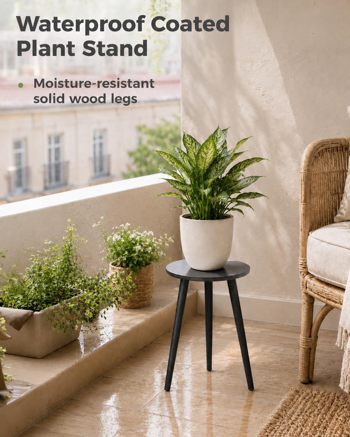 Bamworld Tall Plant Stand Indoor Wood Plant Table for Large Plant | Black Flower Stand Modern Plant Stool for Bedroom