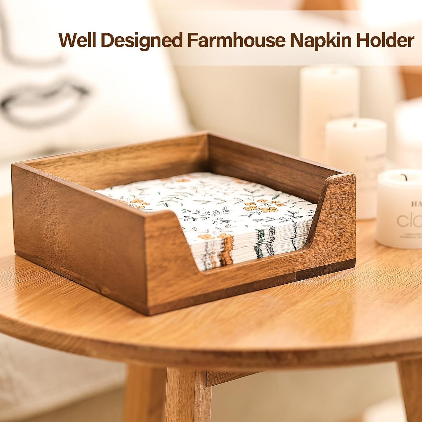 Napkin Holder / Farmhouse Style Square / Brown / 7.36 x 7.36 x 2.16