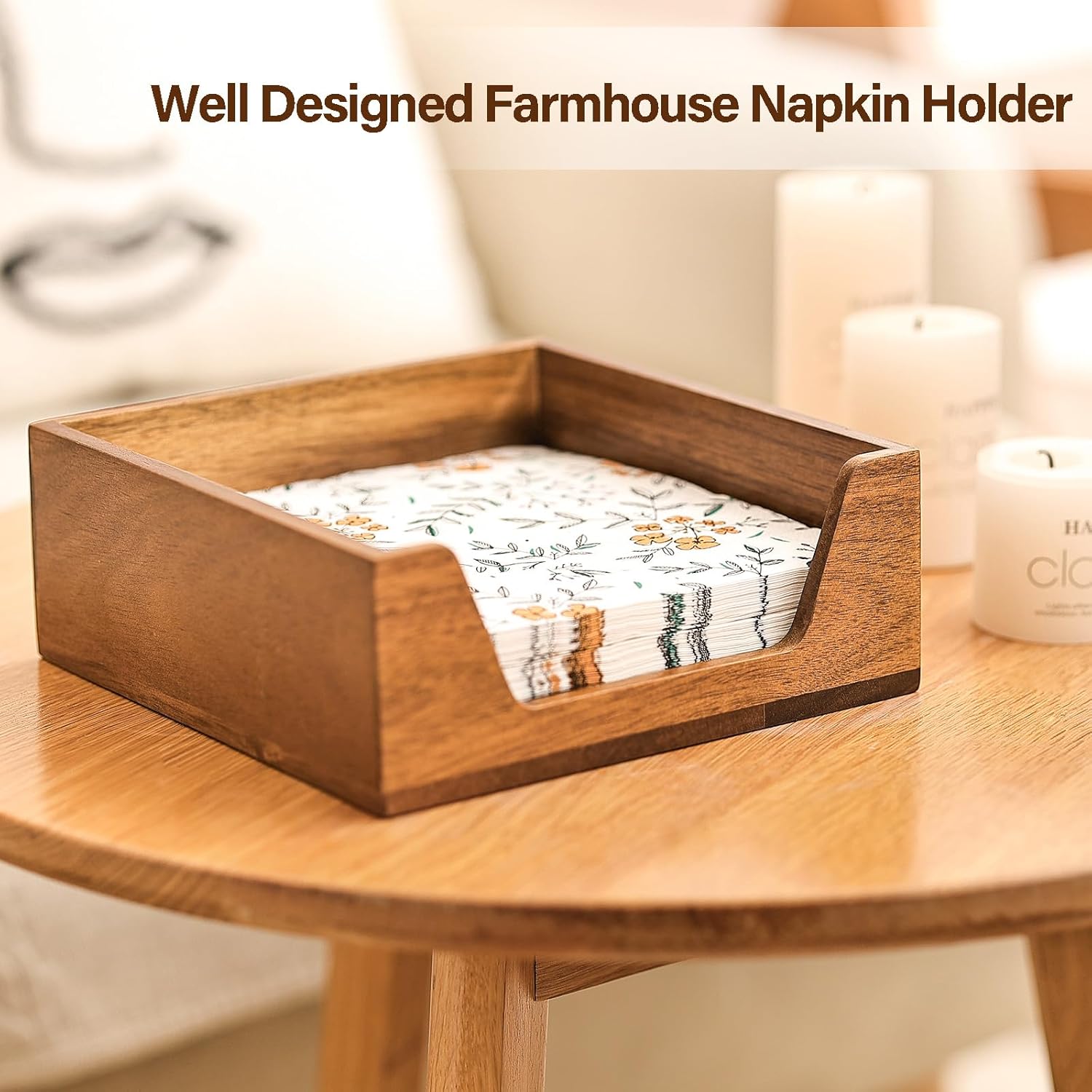 Napkin Holder / Farmhouse Style Square / Brown / 7.36 x 7.36 x 2.16