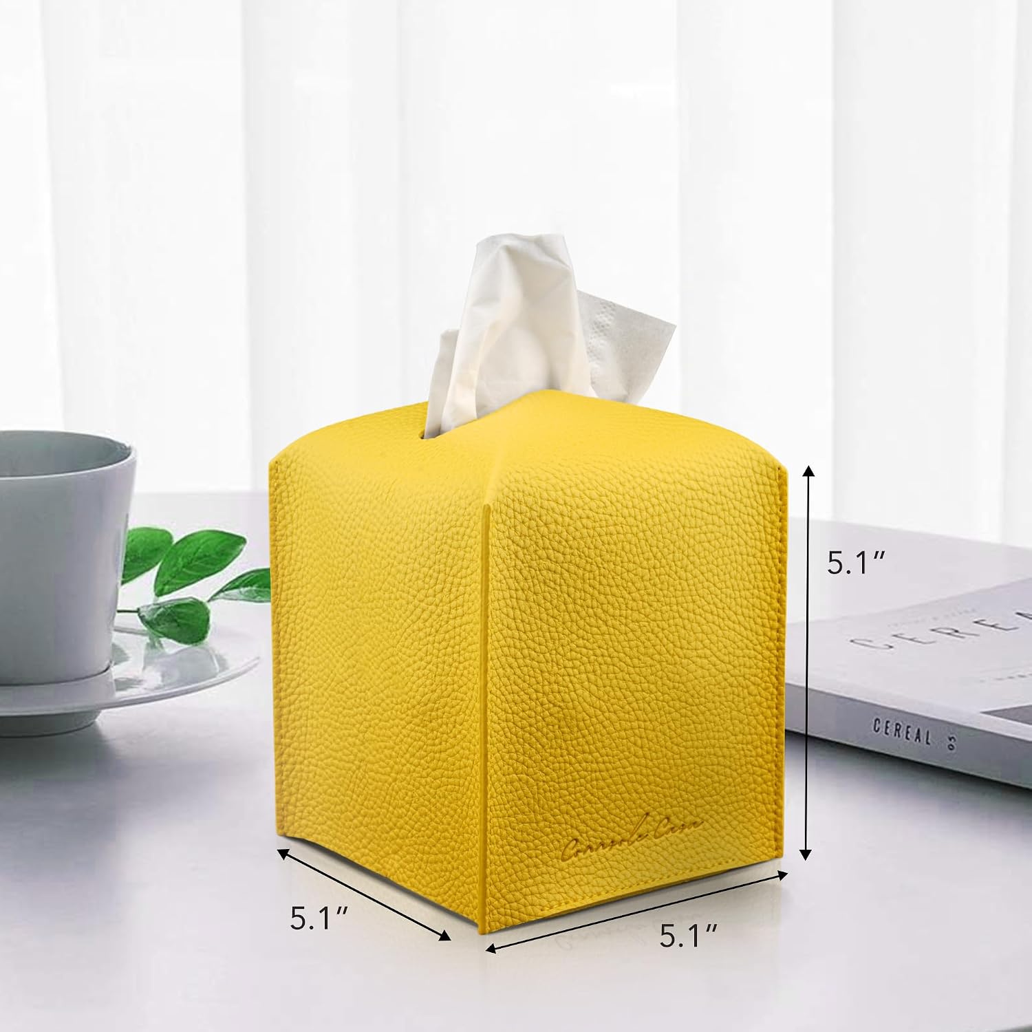 PU Leather Tissue Box Holder / Classic-textured Yellow / Set of 2